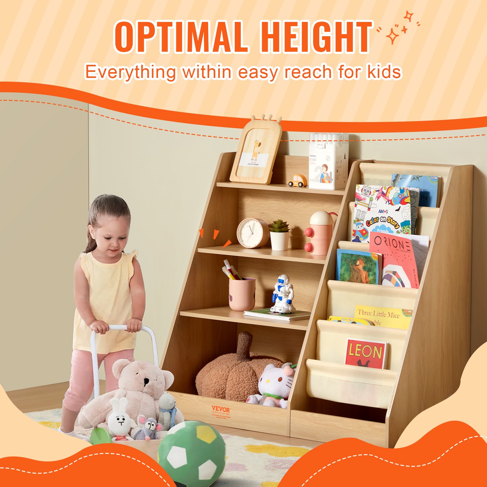 4-Tier Kids Wooden Bookshelf — Six-layer Sling Bookcase — photo 2