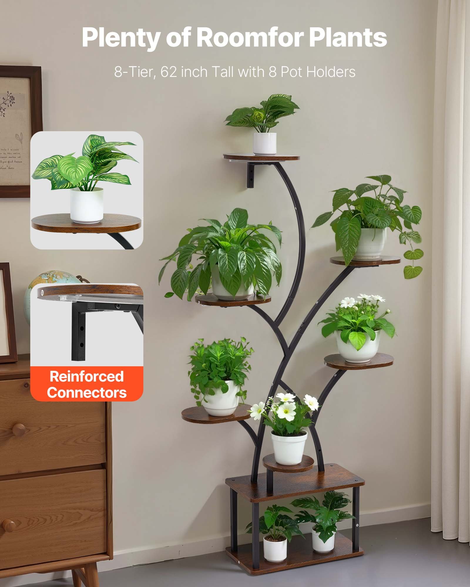 Plant Stand Indoor With Grow Lights, 62 In Tall 8-Tier Lighted Plant Shelf, Metal Corner Plants Holder, 3 Timer & 10… - 3