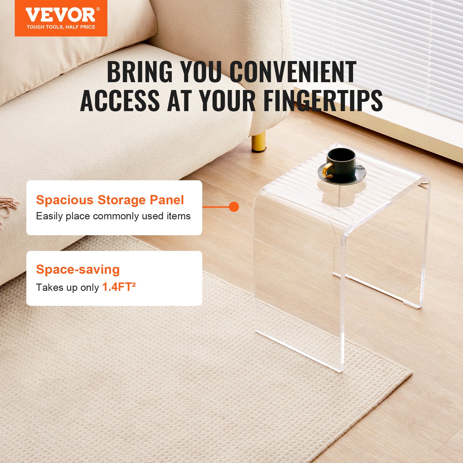 Acrylic End Table, C-Shaped Lucite Side Table, Clear Acrylic Side Table For Drink, Food, Snack Used In Living Room, Bedroom, And Study_voghion.com