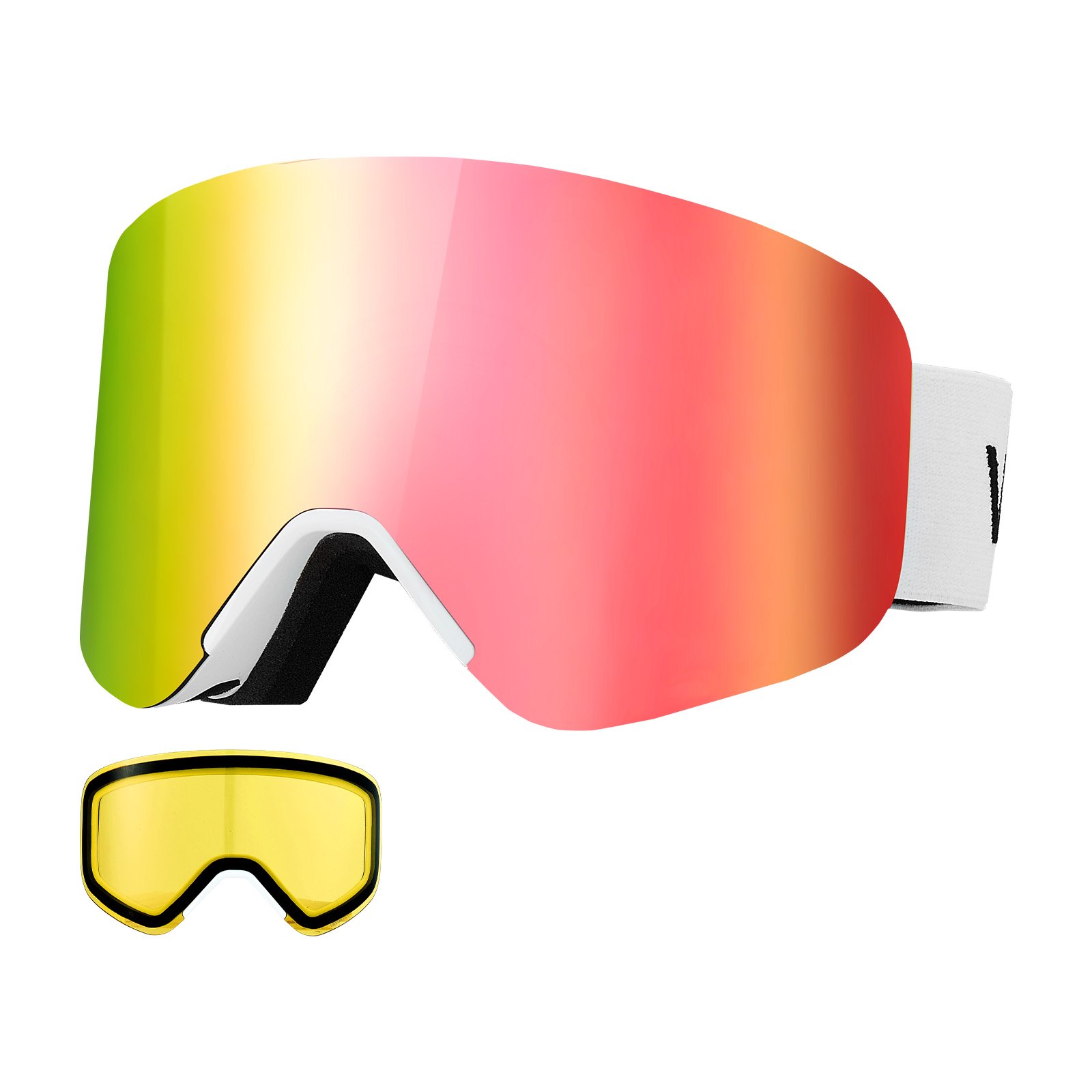 Frameless Ski Goggles, Magnet Cylindrical Lens With Pink Revo Coating, OTG Anti Fog Snow Goggles For Men Women Youth, TPU Frame & Ventilation Structure, Fit For Skiing, Skating, Snowboarding - Image 1