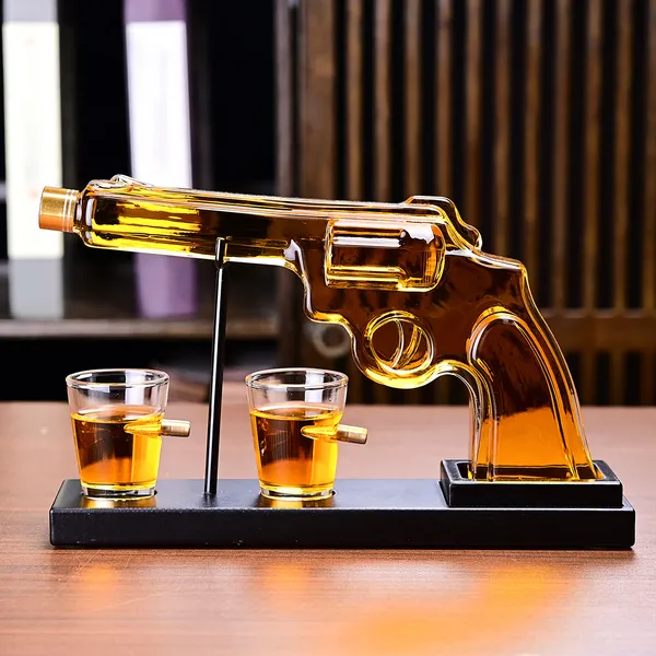 Gifts For Men Dad, 10 Oz Whiskey Gun Decanter Set + 2 Bullet Glasses - Unique Birthday Pistol Gift Ideas Daughter Son, Personalized Liquor Dispenser - Scotch Bourbon Vodka, Him, Brother Husba