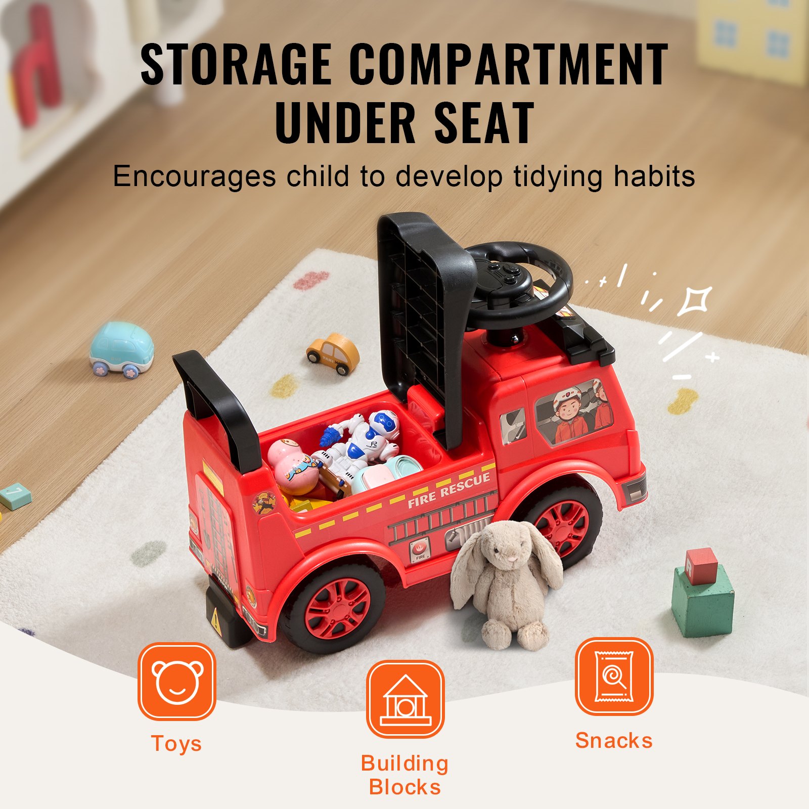 Ride On Push Car For Toddlers, Ages 1-3, Ride Racer, Sit To Stand Toddler Ride On Toy, Classic Kids Ride On Car With Music Steering Wheel & Under Seat Storage, Ride On Toy For Boys Girls, Red image 5