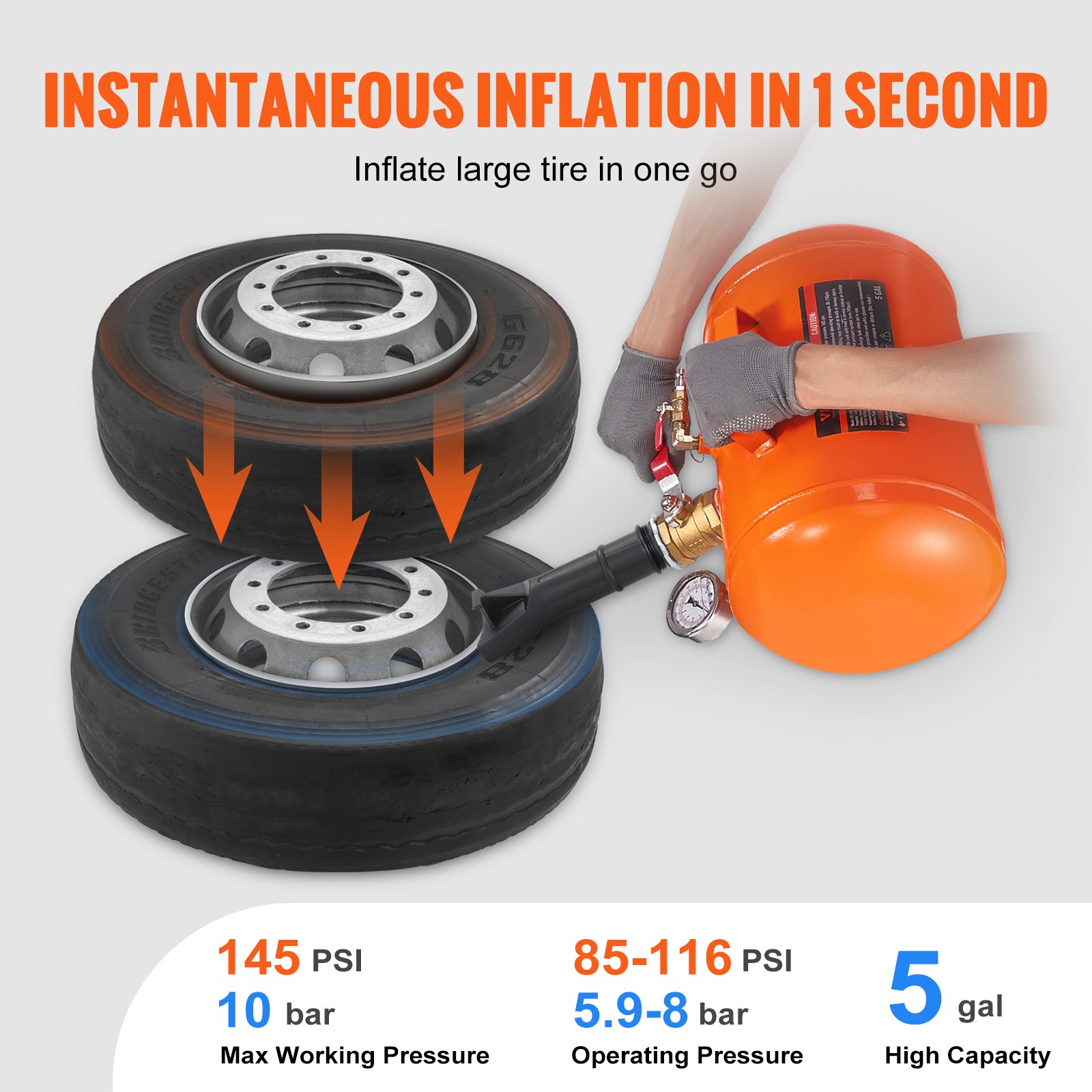 Tire Bead Blaster, 5 Gallon/19L Capacity, Includes Pressure Gauge & Handle, 145 PSI Max Inflation Tank… image 3