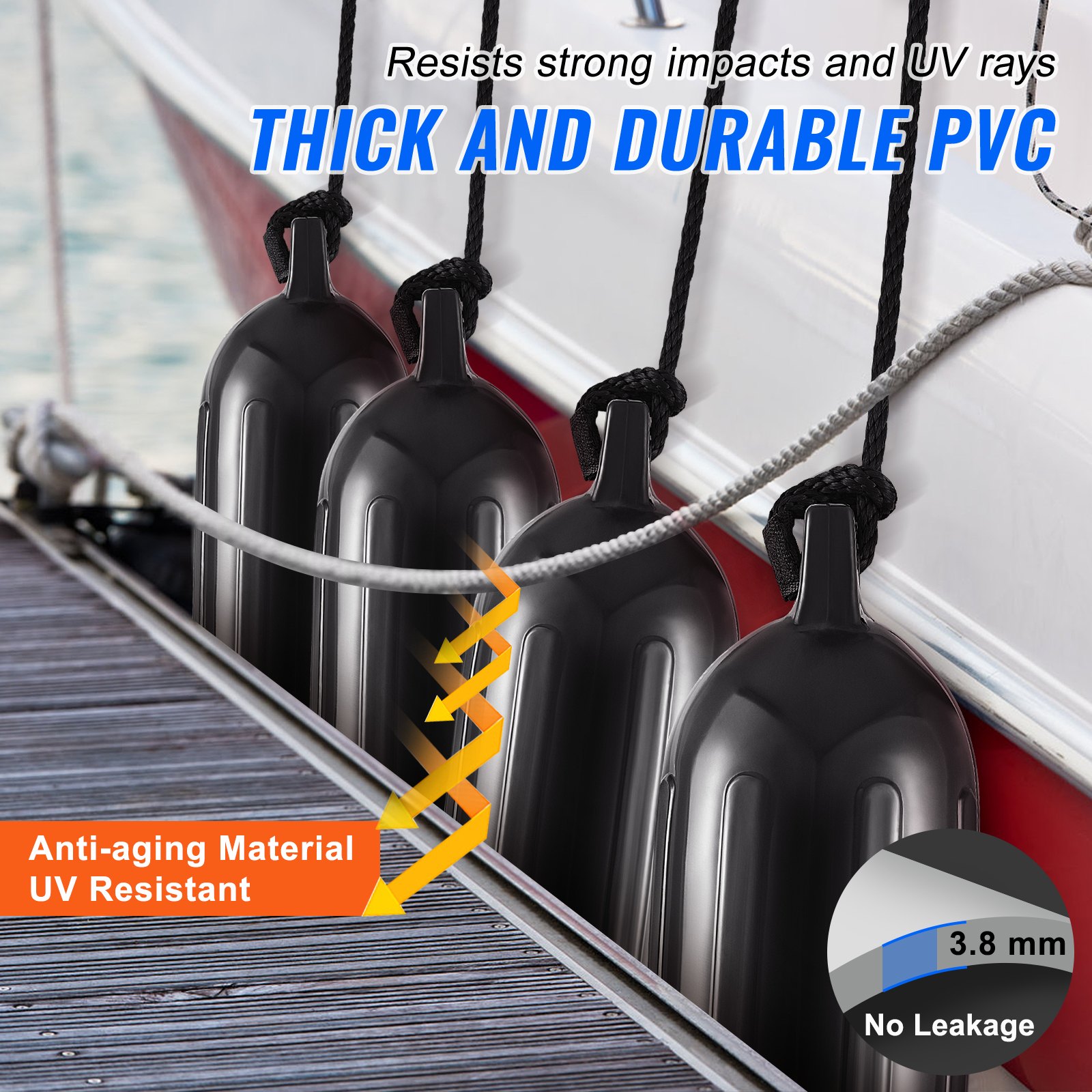 Boat Fenders, 6.5" X 23" Boat Bumpers For Docking, Inflatable Ribbed Fender With Center Holes, Marine Boat Dock… - 4