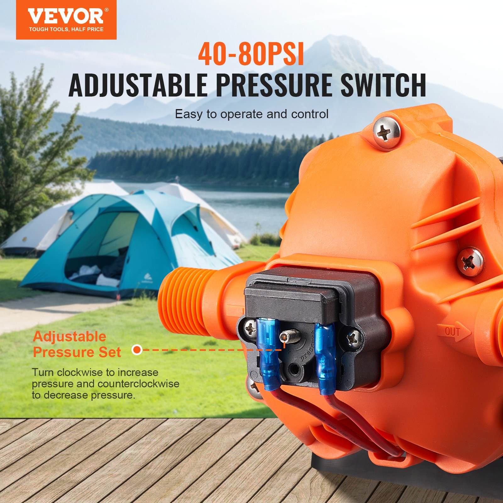 12V Diaphragm Pump 3.5GPM 13.25L/min 3-Chamber Water Pump Pressure Switch - 4