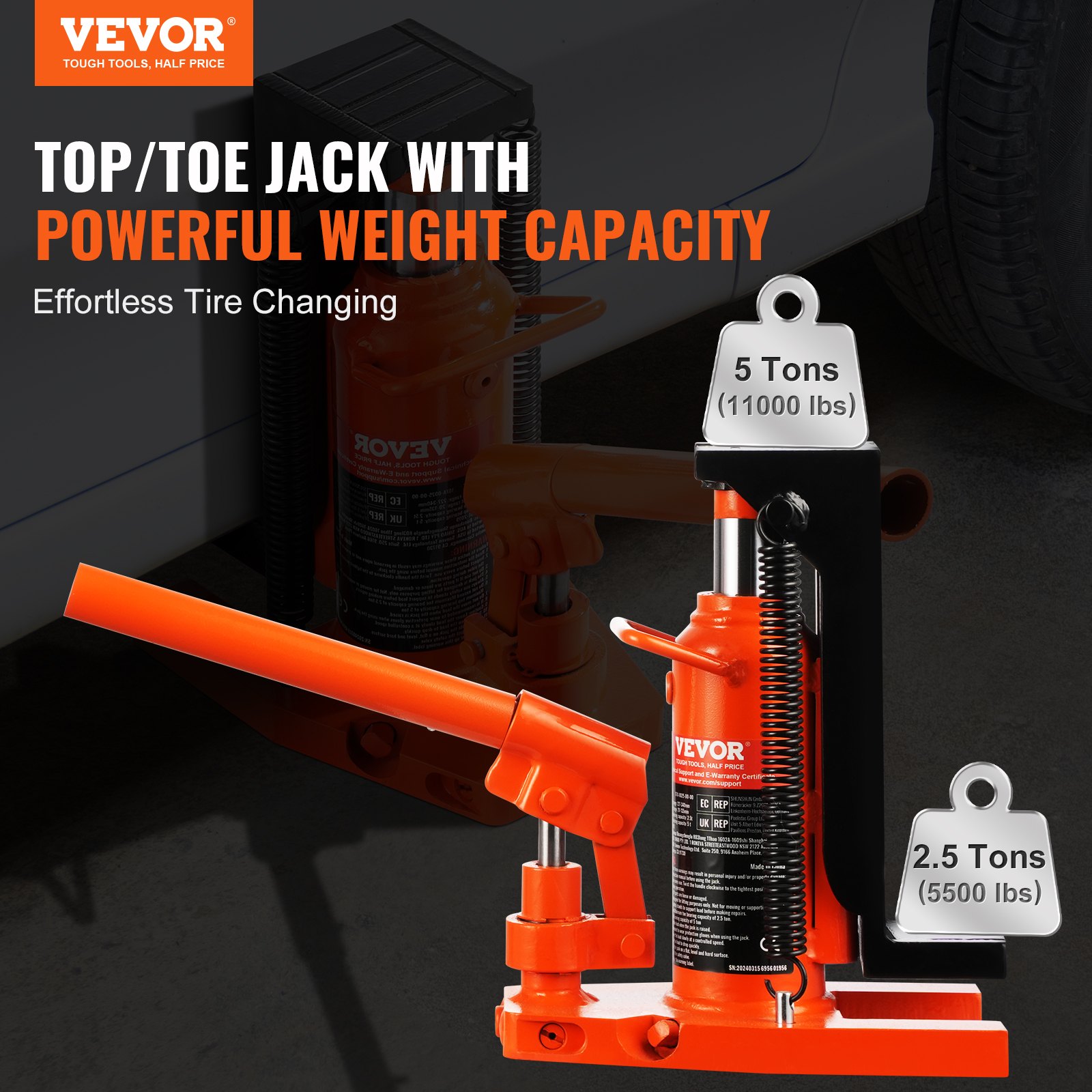 Hydraulic Toe Jack, 2.5 Ton On Toe Toe Jack Lift, 5 Ton On Top Lift Capacity Machine Jack, 0.8-5.3 In Toe Height,… - 3