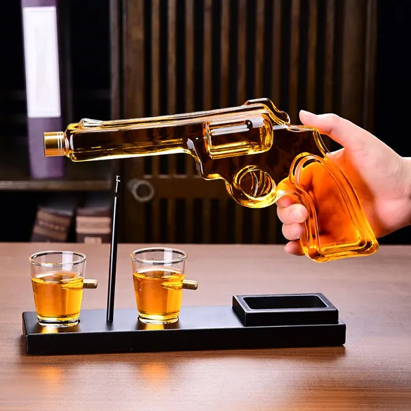 Gifts For Men Dad, 10 Oz Whiskey Gun Decanter Set + 2 Bullet Glasses - Unique Birthday Pistol Gift Ideas Daughter Son, Personalized Liquor Dispenser - Scotch Bourbon Vodka, Him, Brother Husba