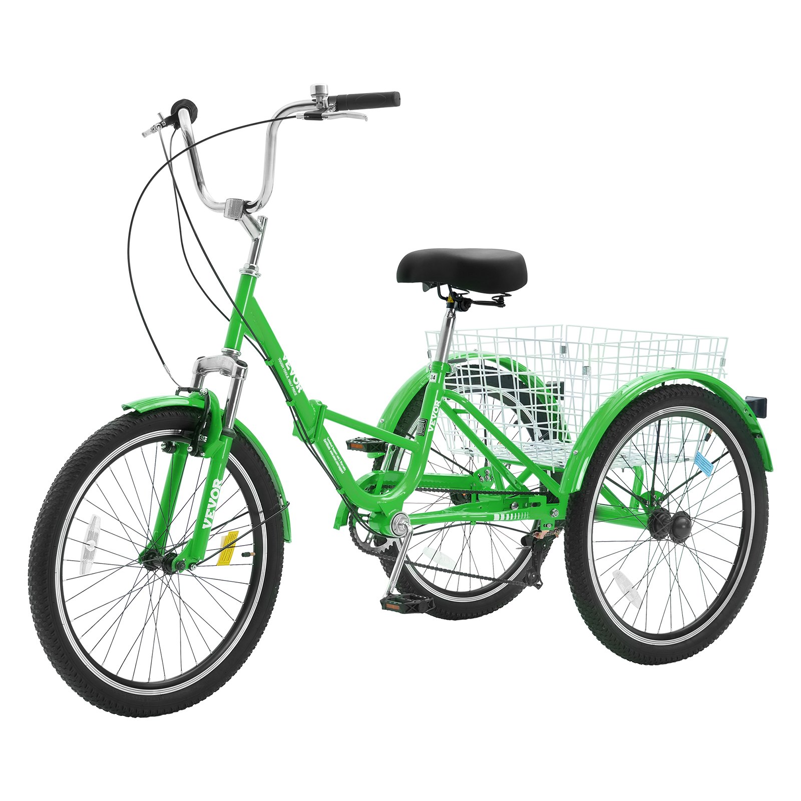 Folding Adult Tricycle, 24-Inch 7-Speed Adult Folding Trikes, Carbon Steel 3 Wheel Cruiser Bike With Basket & Adjustable Seat, Shopping Picnic Foldable Tricycles For Women, Men, Seniors (Green) - Image 1