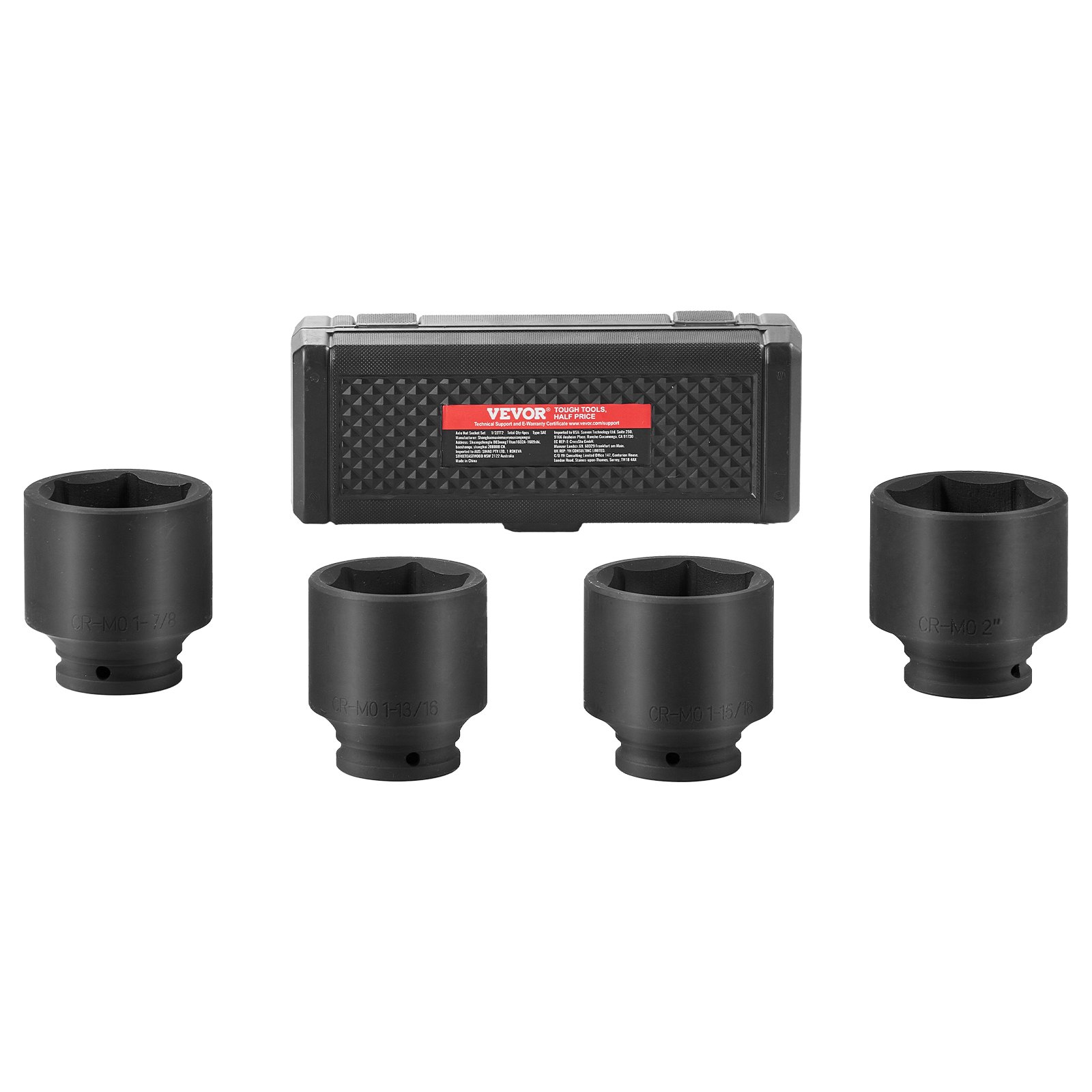 Axle Nut Impact Socket Set, 1/2" Drive 6-Point 4-Piece SAE Spindle Nut Socket Set, CR-MO Heat Treated Large Socket Set With Storage Case, For Auto Repair, Removing Or Installing Axle Nuts - Image 1