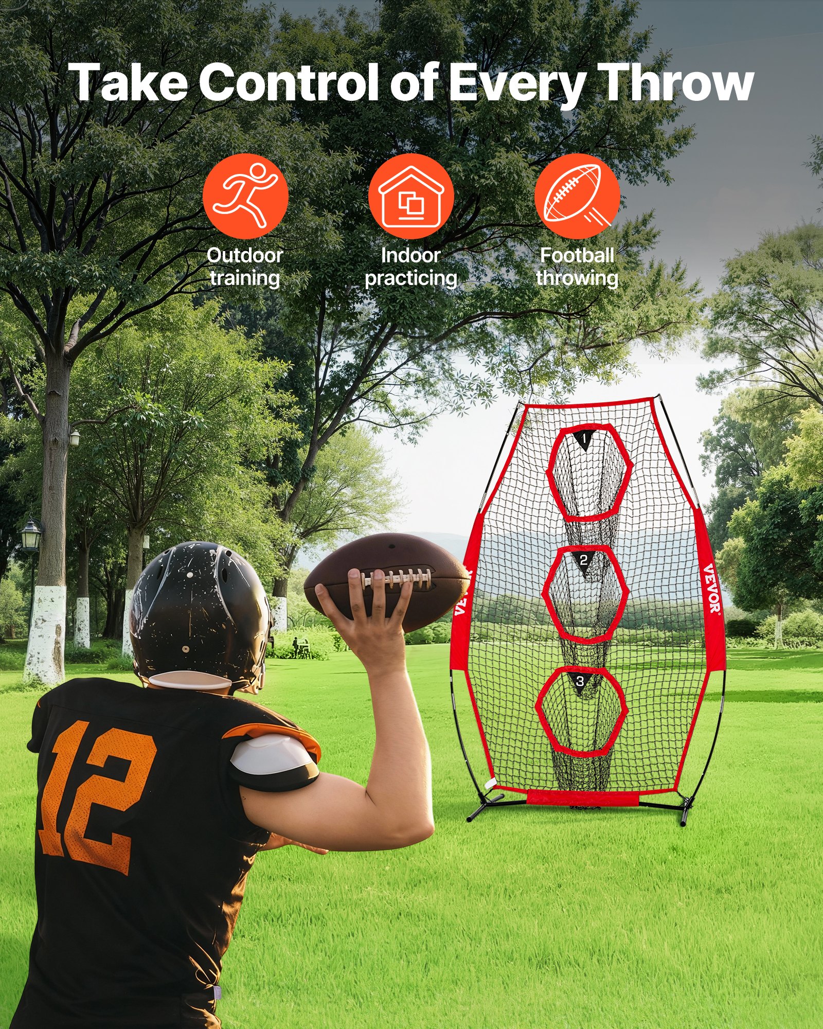 Football Trainer Throwing Net, Training Throwing Target Practice Net With 5 Target Pockets, Knotless Net Includes… - 3