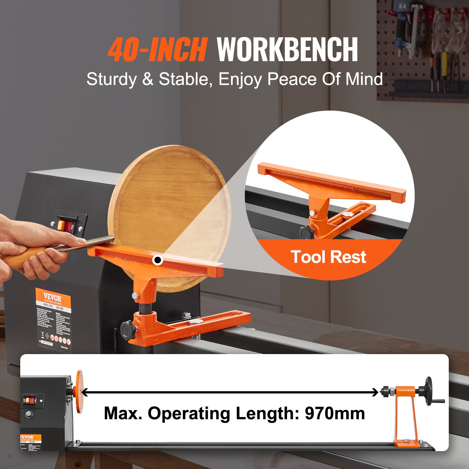 Tabletop Wood Lathe, Dimensions 14x40 Inches, Motor Power 0.5 HP 370W, Features Variable Speeds 885/1245/1715/2425 RPM, Includes Chisels, Faceplate, Plastic Handle, Hex Wrench, Ideal For Craf_voghion.com