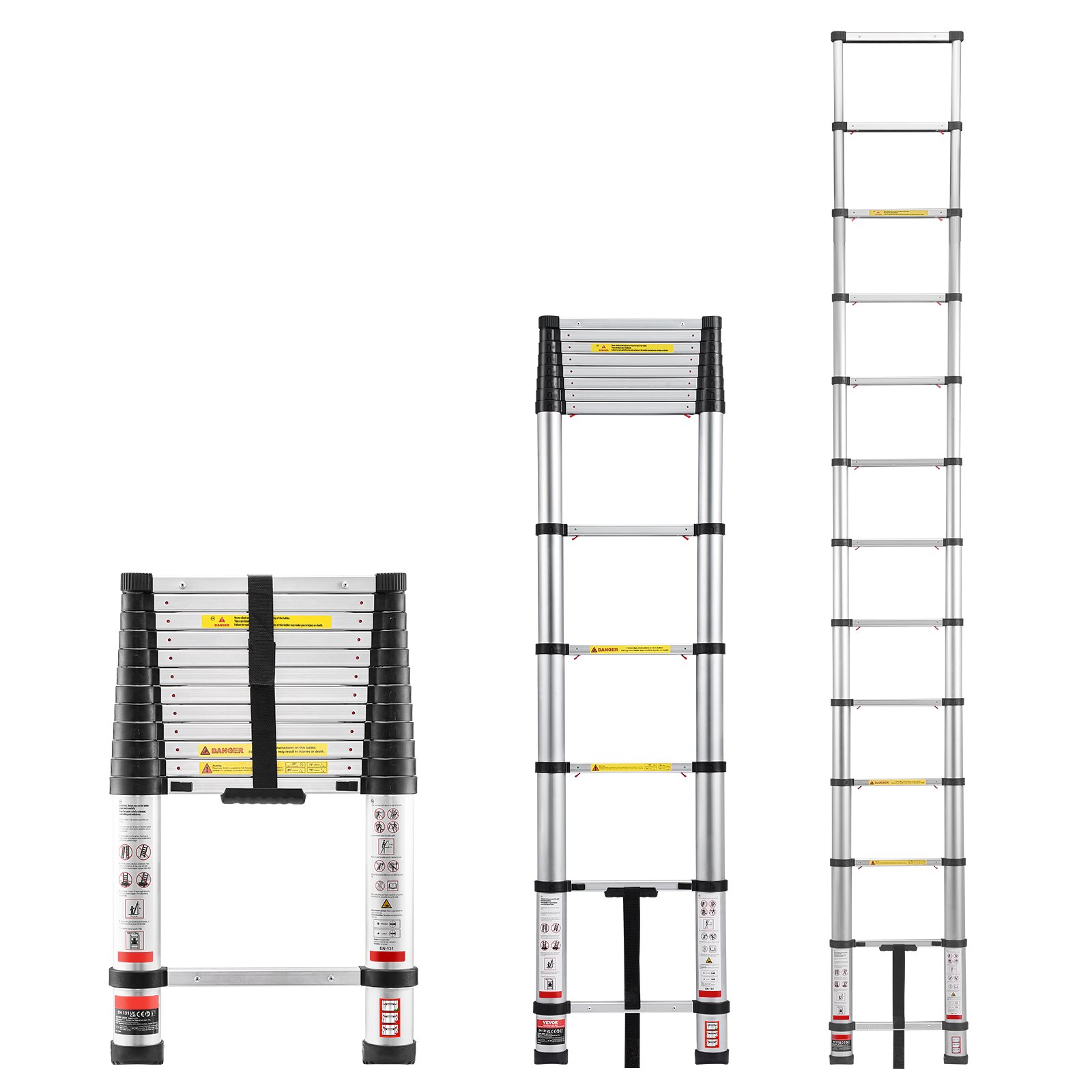 12.5ft Telescoping Ladder, Aluminum Lightweight Multi-Purpose Collapsible Extension, One-Touch Retraction Ladder, Heavy Duty 330LBS Max Capacity With Non-Slip Feet, For Home, Outdoor Work, Loft