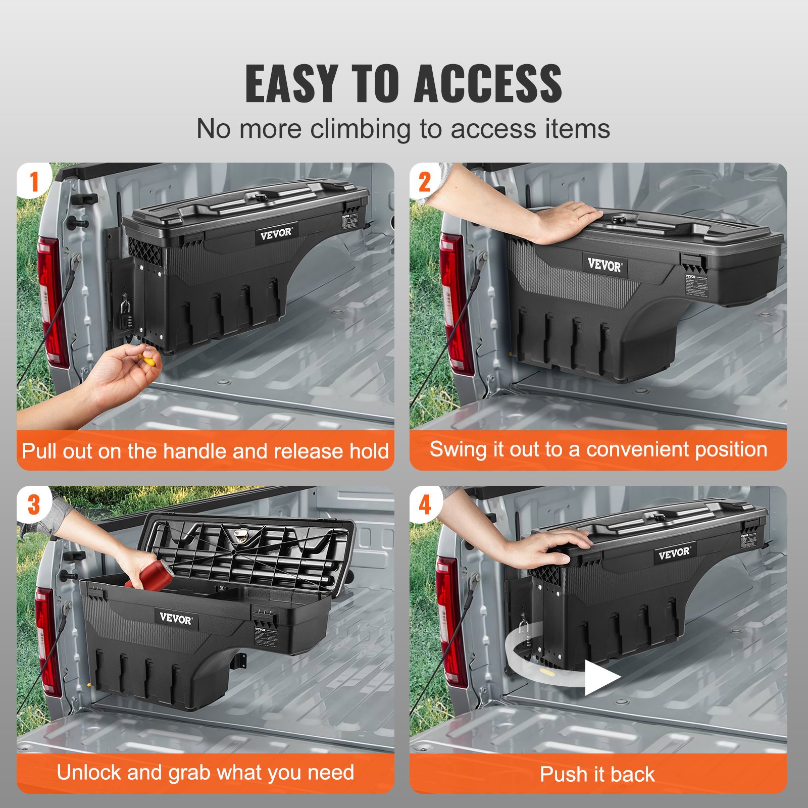 Truck Bed Storage Box, Lockable Swing Case With Password Padlock, 6.6 Gal/25 L ABS Wheel Well Tool Box, Waterproof… - 5