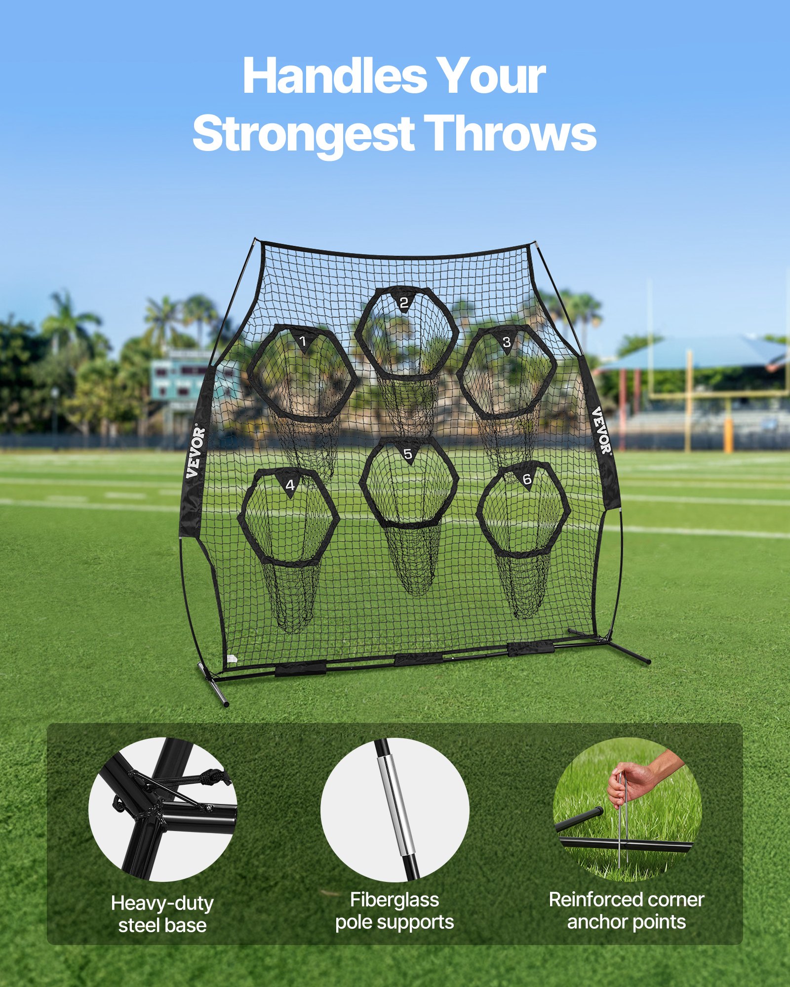 8 X 8 Ft Football Trainer Throwing Net, Training Throwing Target Practice Net With 6 Target Pockets… image 4