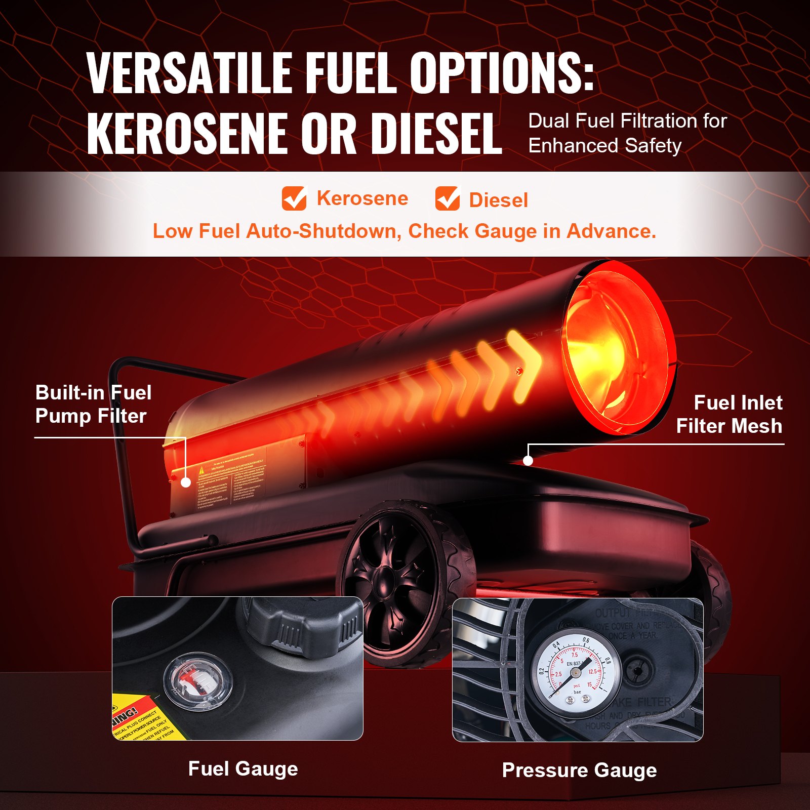 Kerosene Forced Air Heater, 215000 BTU Portable Torpedo Diesel Space Heater With Thermostat, 13.2 Gallon… image 4