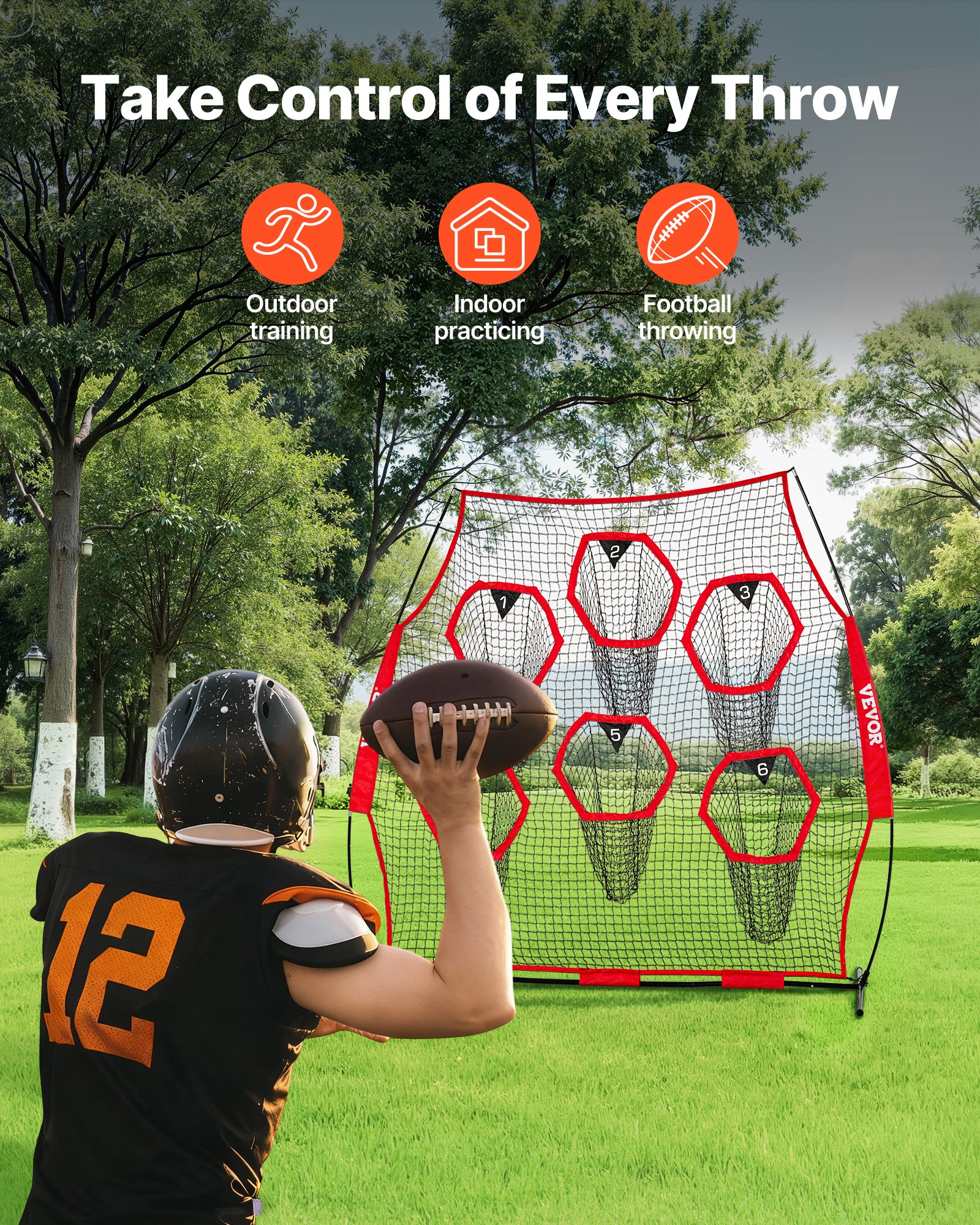8 X 8 Ft Football Trainer Throwing Net, Training Throwing Target Practice Net With 6 Target Pockets… image 2