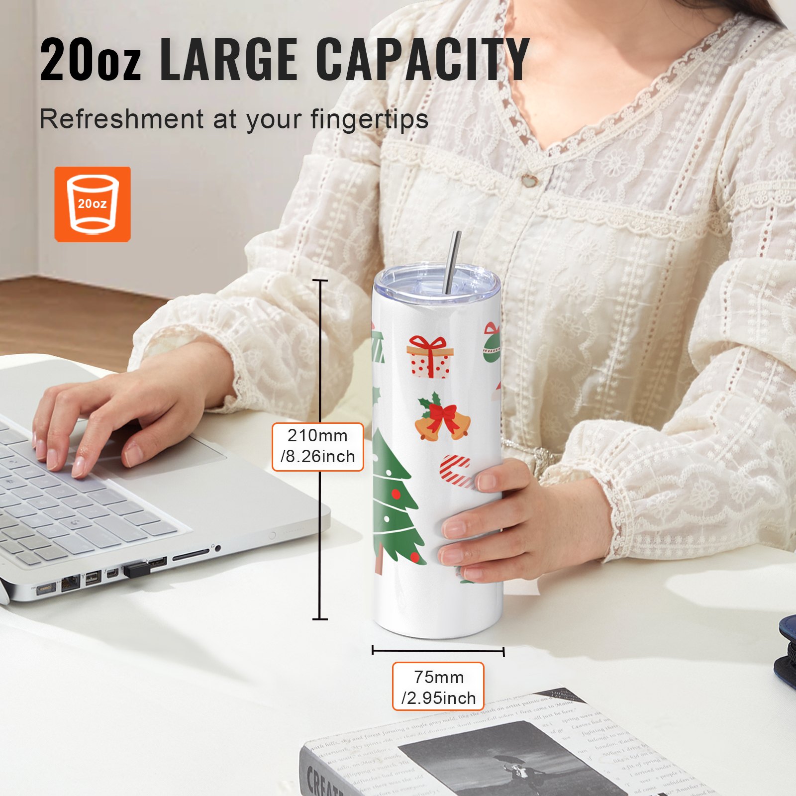 16-Pack Sublimation Blank Tumblers – 20oz Double Wall Stainless Steel Skinny Cups with Lids and Straws for Custom DIY Crafting