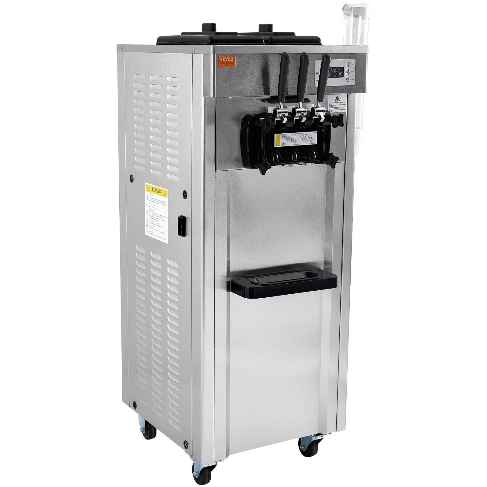 1850W Commercial Soft Ice Cream Machine 3 Flavors 5.3 To 7.4Gallon Per Hour PreCooling At Night Auto Clean LCDPanel For Restaurants Snack Bar, Sliver