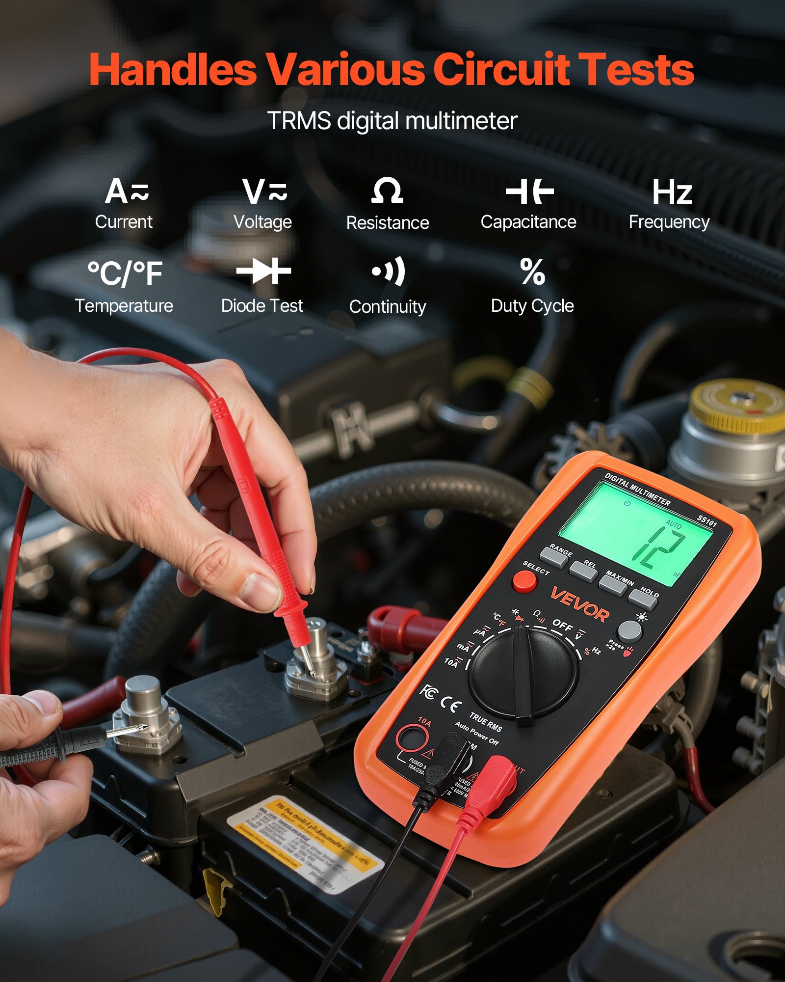 Digital Multimeter, 4000-Count TRMS DC/AC Voltmeter Current Tester, Auto-Ranging Multimeter For Current Voltage Resistance Capacitance Temperature Diodes Continuity Duty-Cycle Measurments