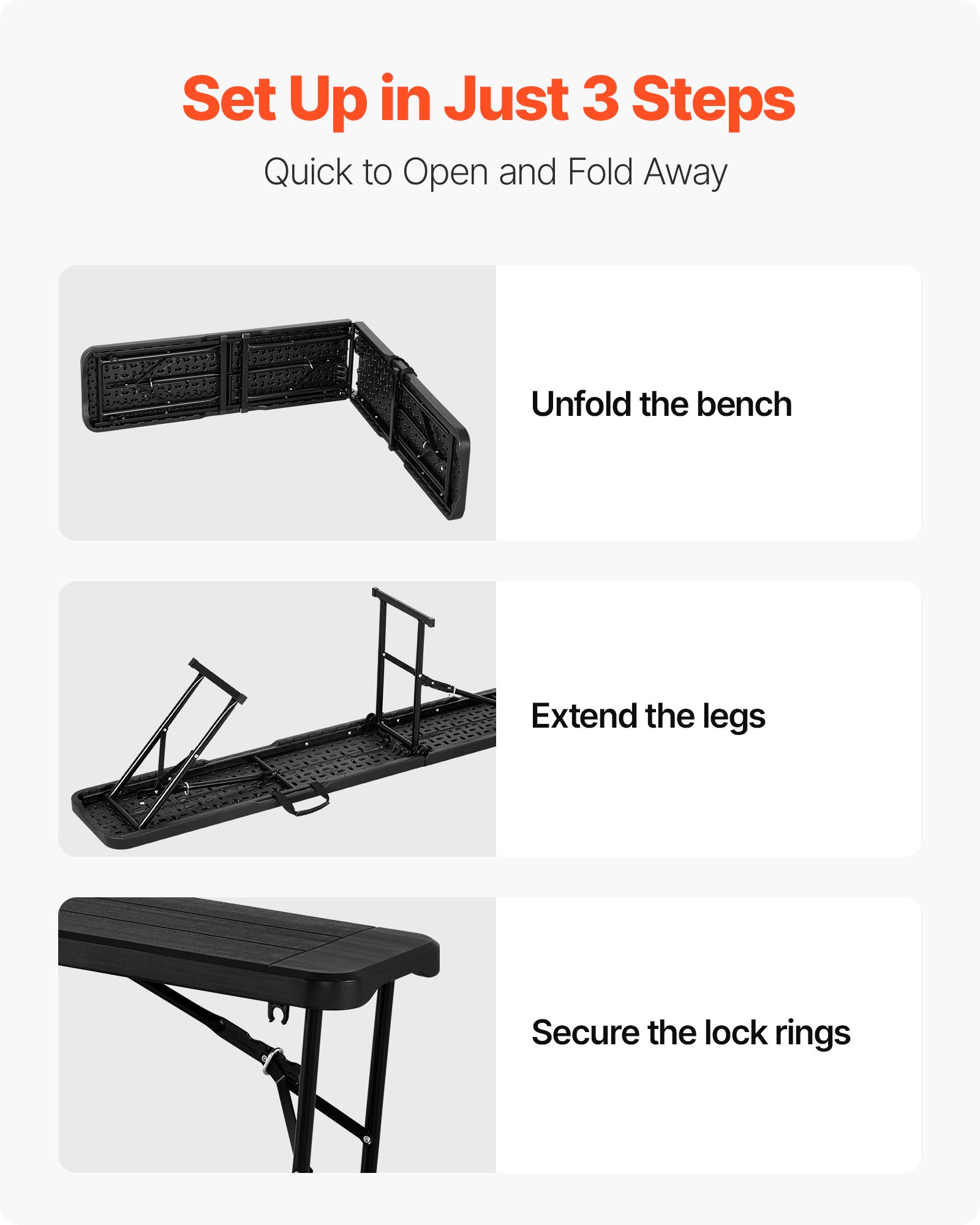 Plastic Folding Bench, 6 Ft Portable Bench For Outdoor Picnic Party Camping Dining, Foldable Smooth HDPE Seat For Garden Soccer Multipurpose Entertaining Activities, 2 Pack, 2 Carry Bags, Black_voghion.com