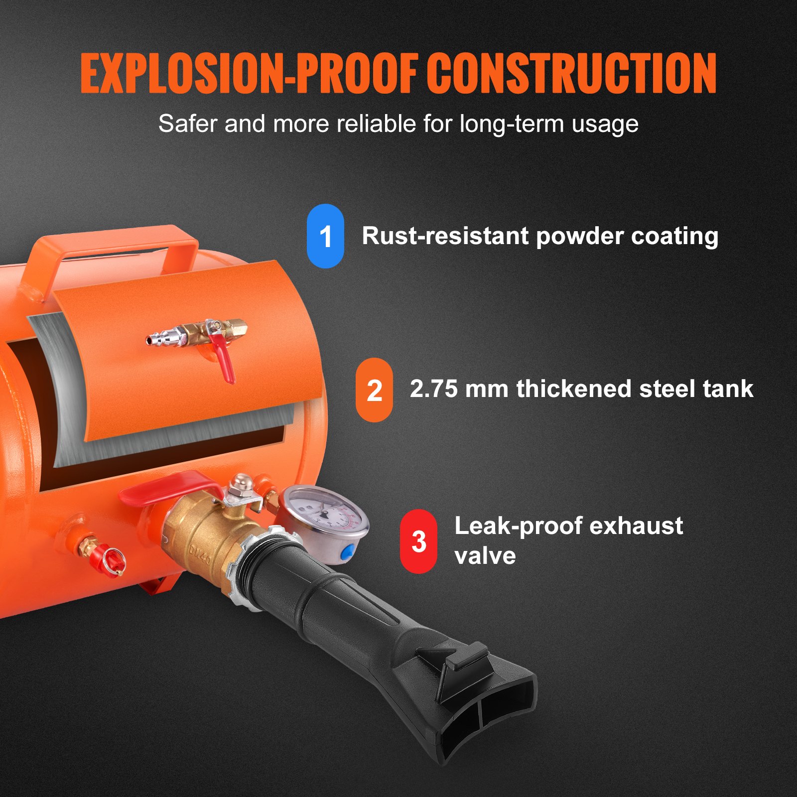 Tire Bead Blaster, 5 Gallon/19L Capacity, Includes Pressure Gauge & Handle, 145 PSI Max Inflation Tank… image 4
