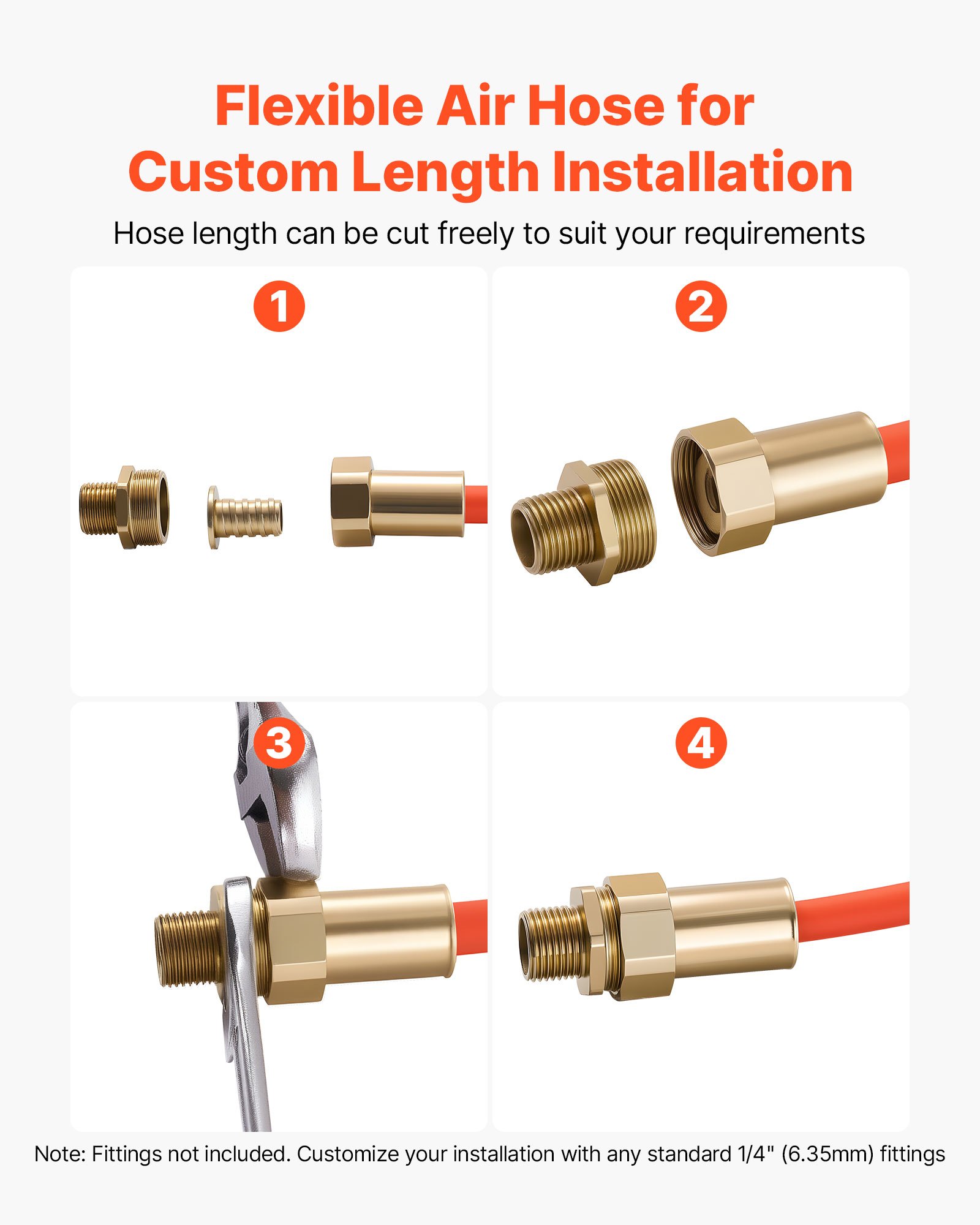 Air Hose, 1/4" X 250ft Hybrid Air Hose, Lightweight, Kink Resistant, Pneumatic Hoses With Three-Layer Hybrid Material For Auto, Home & Building, 300 PSI, All-Weather Flexibility, Orange