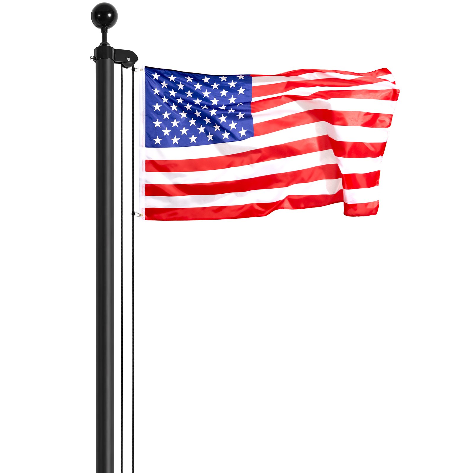 30FT Sectional Flag Pole Kit, Heavy Duty Aluminum Alloy In Ground Flag Poles For Outside, 3 Display Modes Flagpole With 3x5 American Flag, Professional Accessories, Black - Image 1