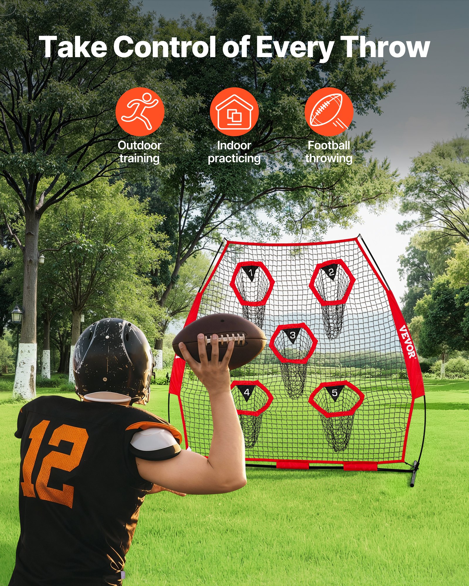 7 X 7 Ft Football Trainer Throwing Net, Training Throwing Target Practice Net With 5 Target Pockets… image 2