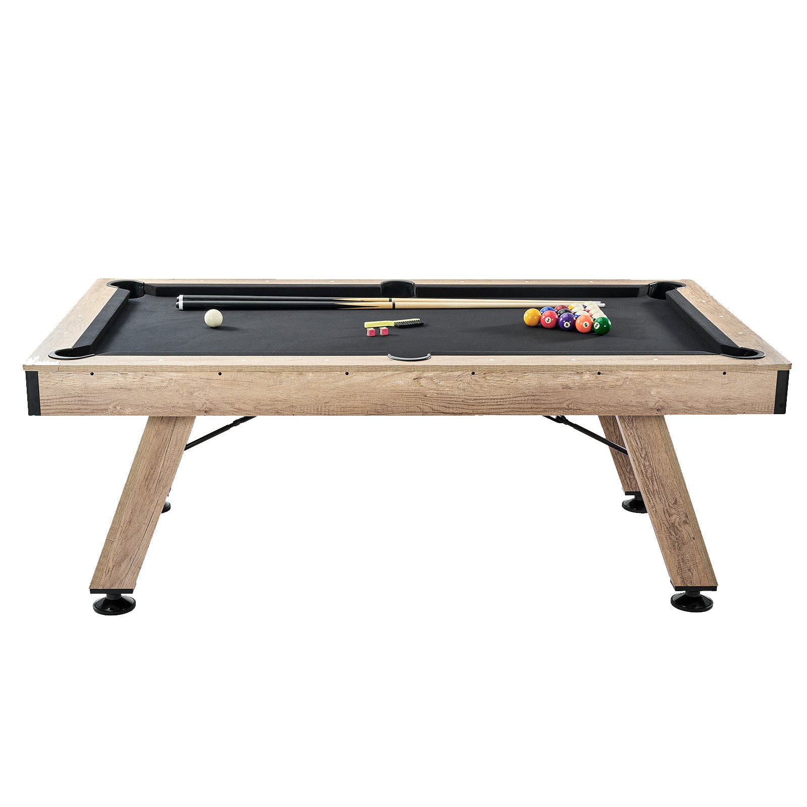 Billiards Table, 7 Ft Pool Table, Adjust Legs Stable Billiards Table, Pool Table Set Includes Balls, Cues, Chalks And Brush, Wood Color With Black Cloth, Perfect For Family Game Room Kids Adults