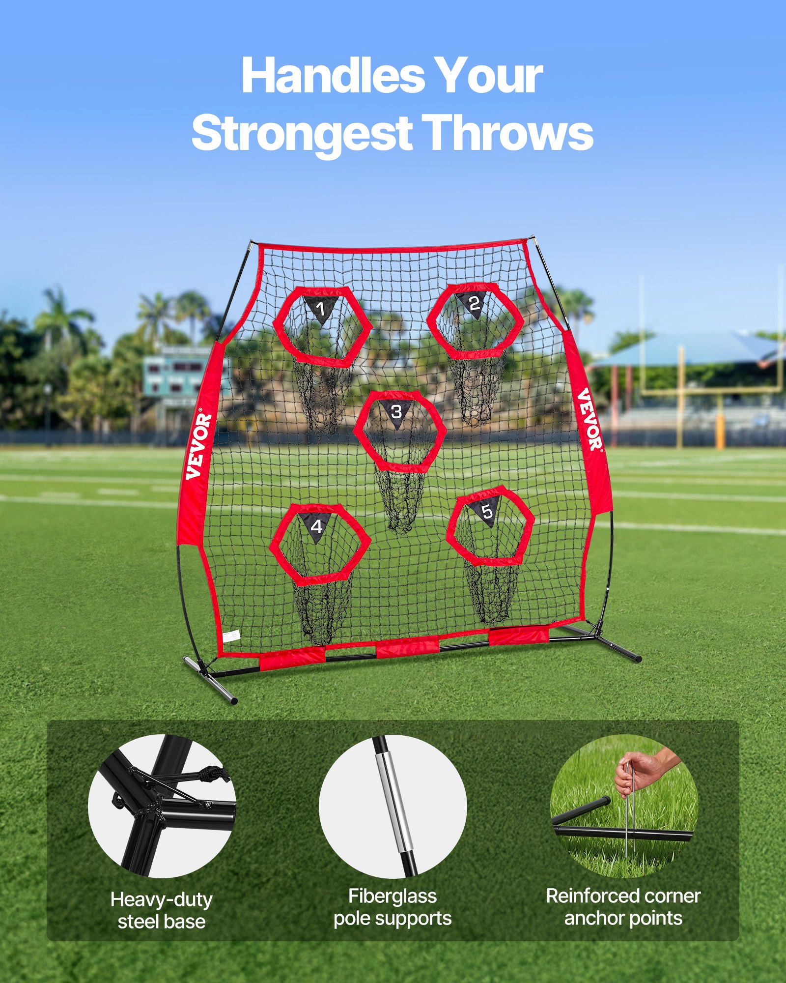 6 X 6 Ft Football Trainer Throwing Net, Training Throwing Target Practice Net With 5 Target Pockets… image 4