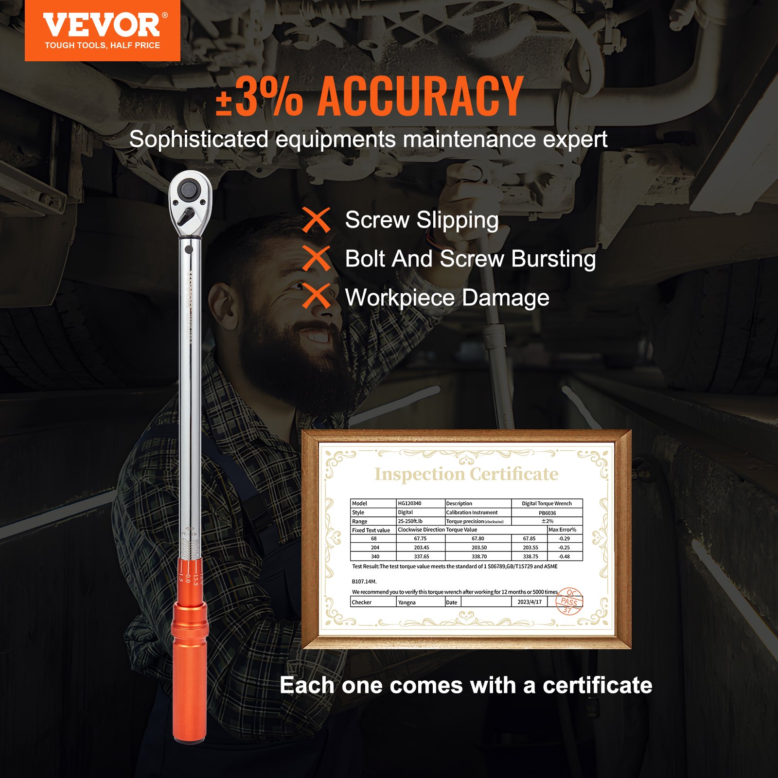 Torque Wrench, 1/2-inch Drive Click Torque Wrench 20-250ft.lb/34-340n.m, Dual-Direction Adjustable Torque… image 2