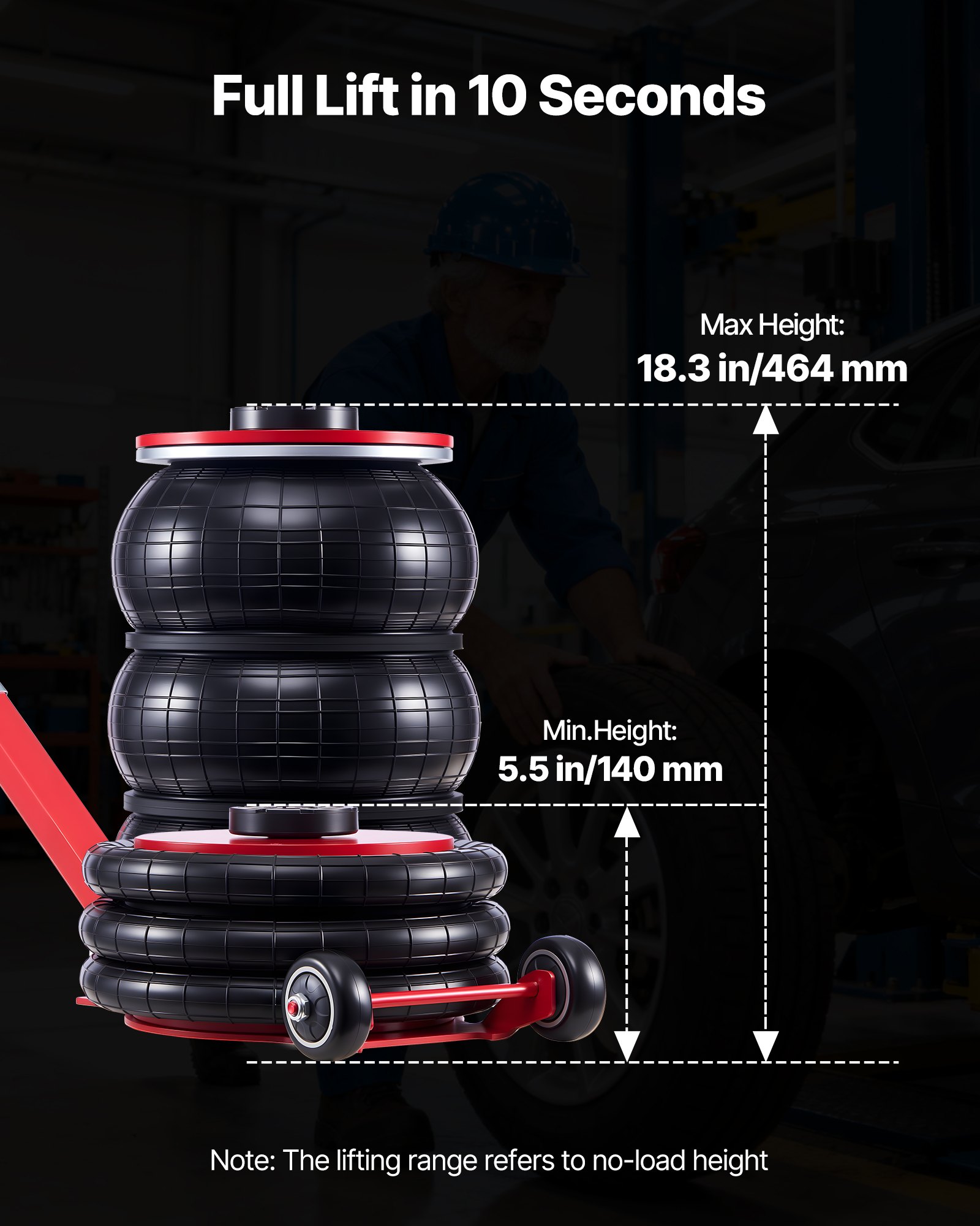 Air Jack, 5 Ton/11023 Lbs Triple Bag Air Jack, Airbag With Six Steel Pipes, Lift Up To 18.3 Inch/464 Mm, 4-10 S Fast Lifting Pneumatic With Adjustable Long Handle For Cars, SUVs, Pickup Trucks