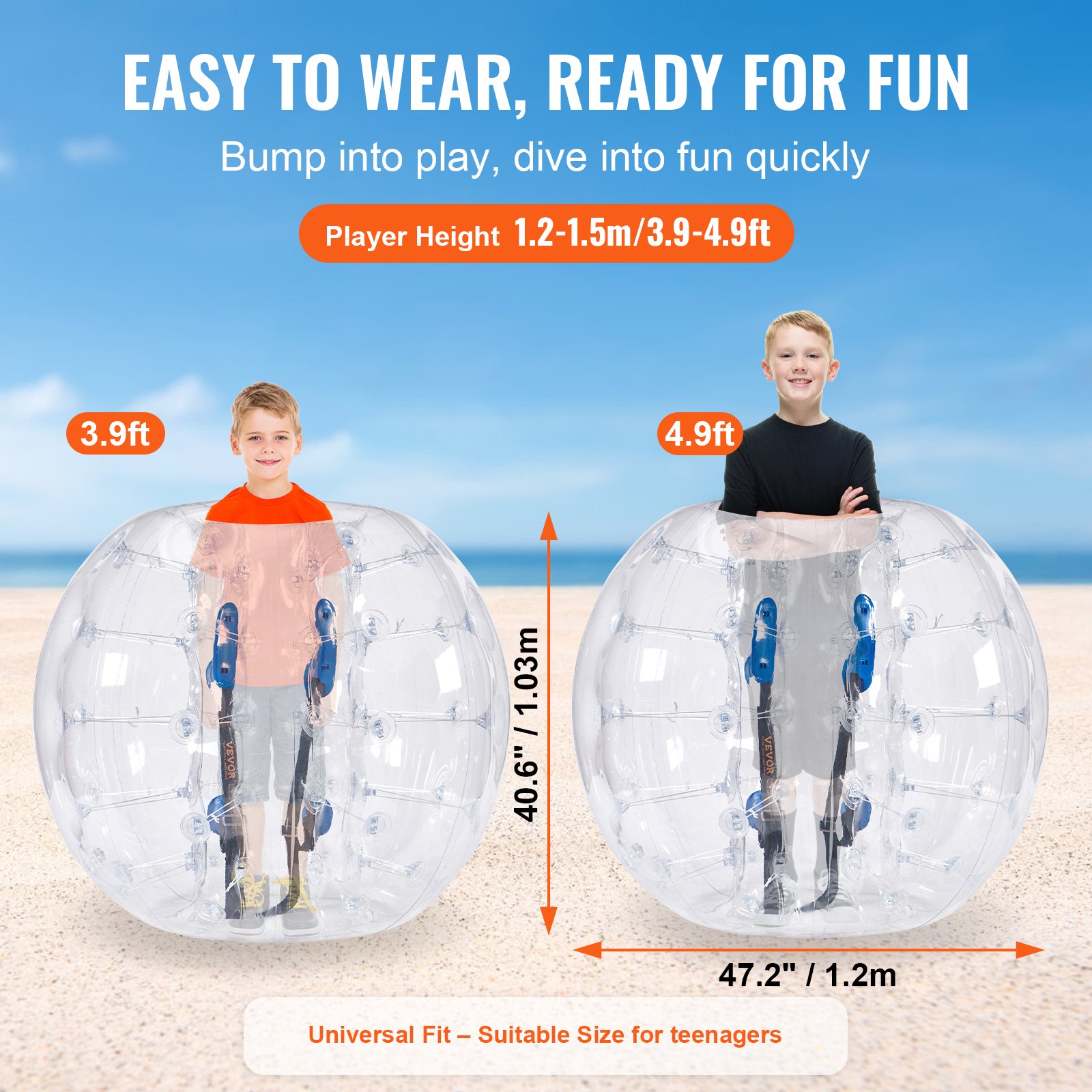 Inflatable Bumper Ball 1-Pack, 4FT/1.2M Body Sumo Zorb Balls For Teen & Adult, 0.8mm Thick PVC Human Hamster Bubble Balls For Outdoor Team Gaming Play, Bumper Bopper Toys For Garden, Yard, Park