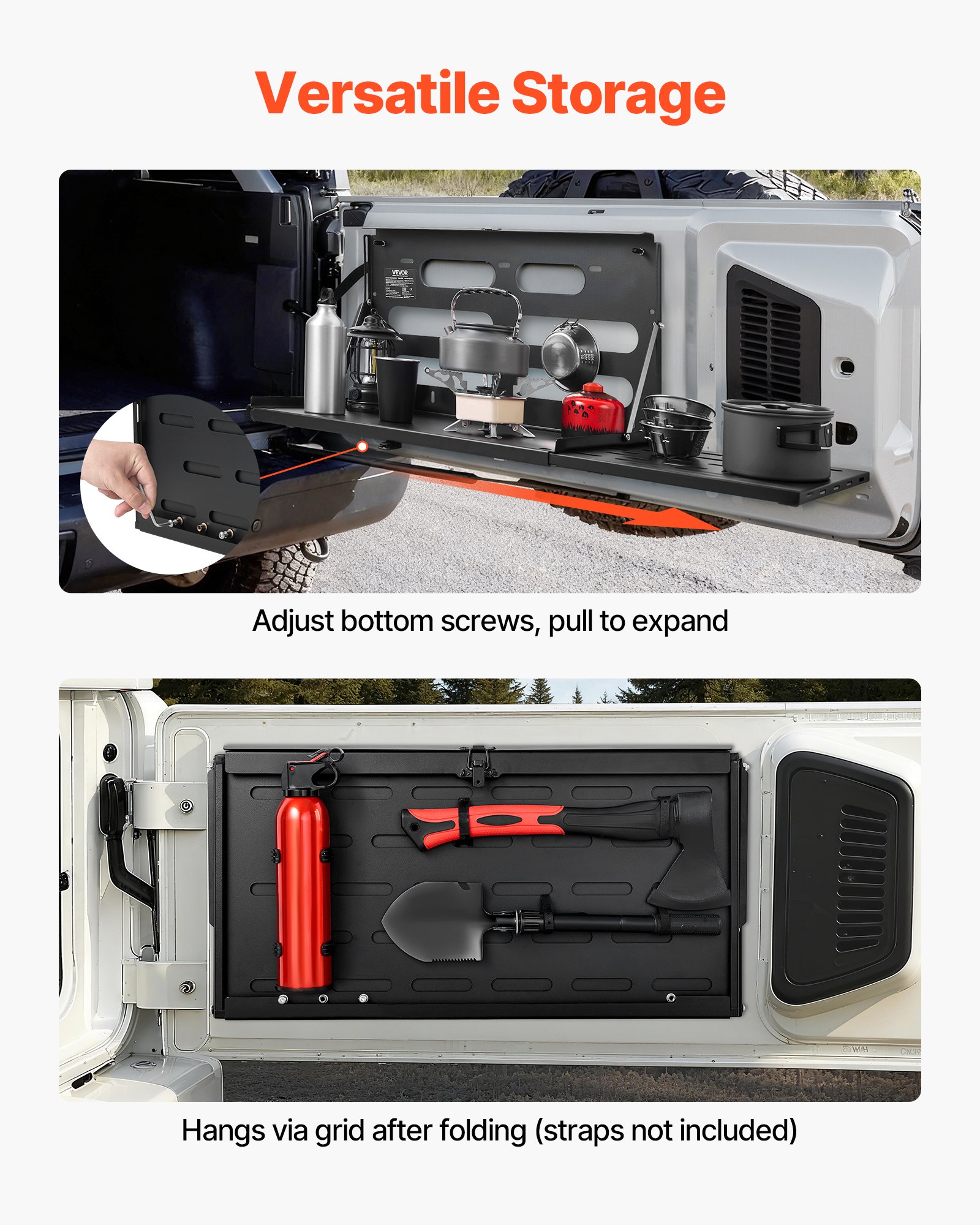 Tailgate Table, For 2007-2024 Jeep Wrangler JK, 88 Lbs Capacity, Carbon Steel Foldable Molle Panel Drop Down Table, Rear Door Cargo Storage Rack Shelf Luggage Holder Carrier Camping Accessories