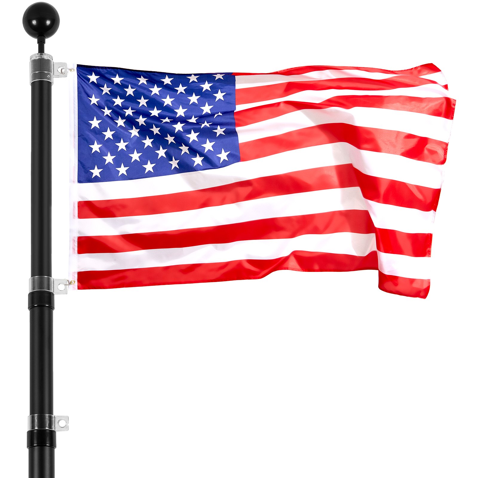 20FT Telescoping Flag Pole Kit, Heavy Duty Aluminum Alloy In Ground Flag Poles For Outside, 3 Display Modes Flagpole With 3x5 American Flag, Professional Accessories, Black - Image 1