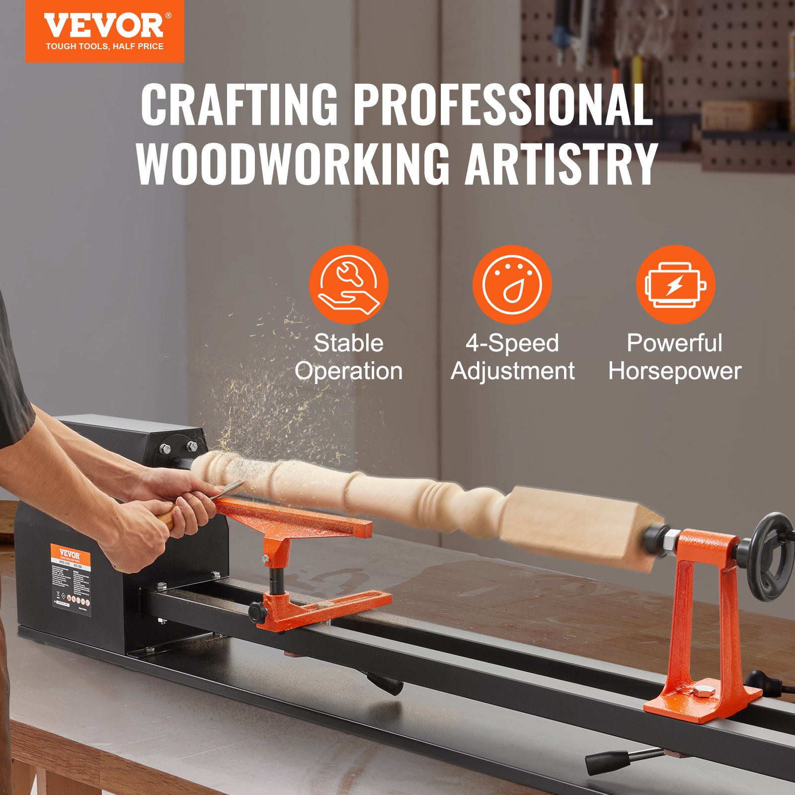 Tabletop Wood Lathe, Dimensions 14x40 Inches, Motor Power 0.5 HP 370W, Features Variable Speeds 885/1245/1715/2425 RPM, Includes Chisels, Faceplate, Plastic Handle, Hex Wrench, Ideal For Craf_voghion.com