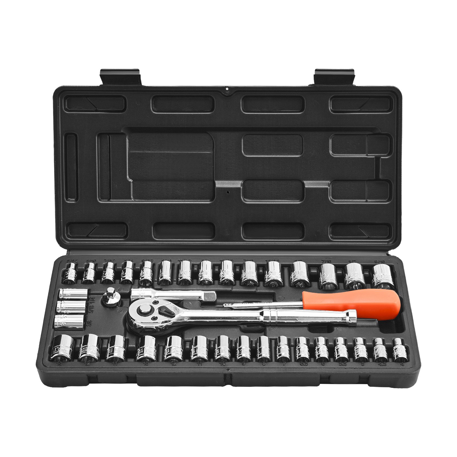 Socket Set, 39 Pieces, 3/8 & 1/4 Inch Drive Socket And Ratchet Set, SAE And Metric Size, Mechanic Tool Kit With Ratchet Wrench, Accessories, Storage Case, CR-V Alloy Steel, For Automotive Repair - Image 1