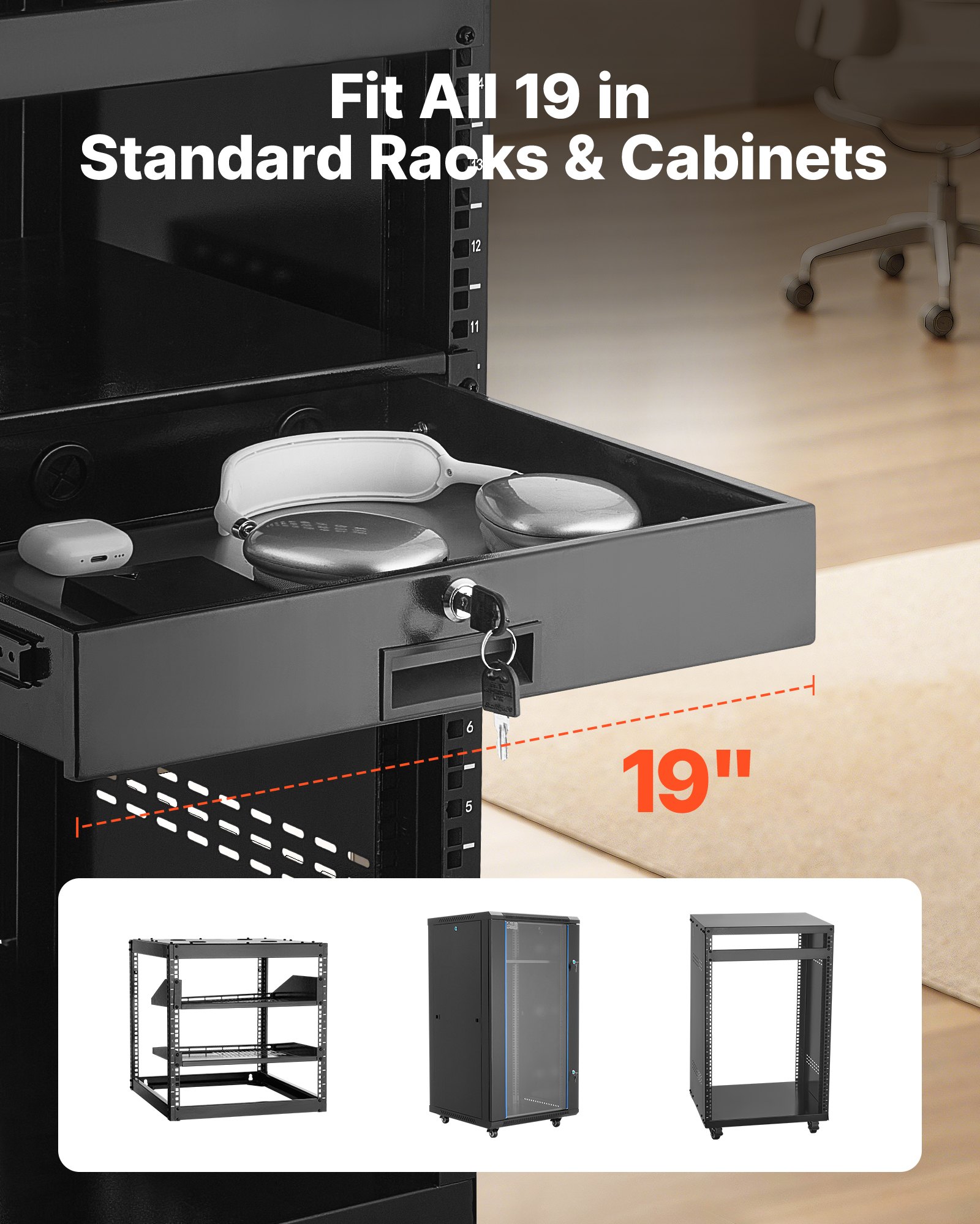 2U Rack Mount Drawer, Max Load-Bearing, Lockable Server Cabinet Case, Sliding Drawer With Lock And Cable Management… - 3