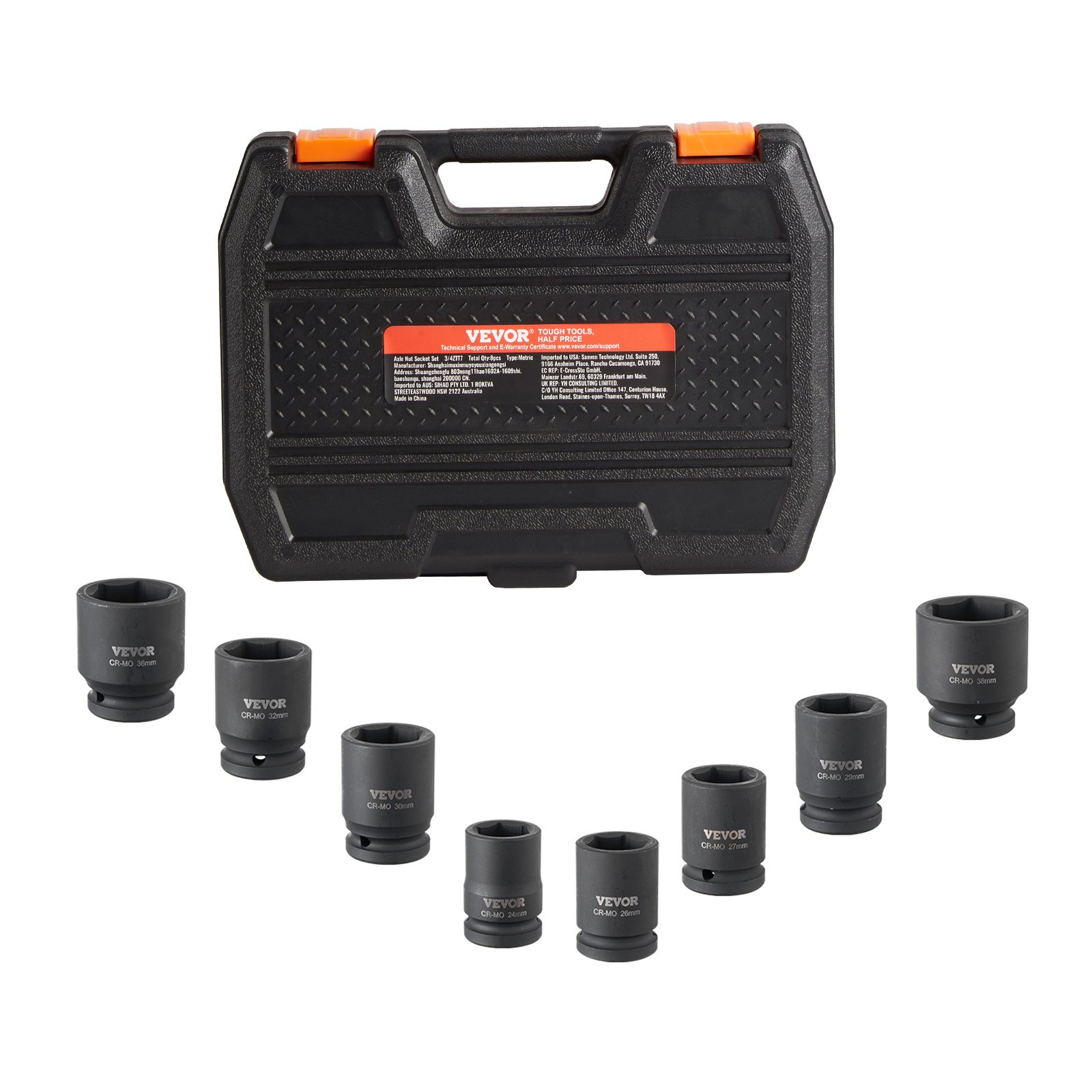 Axle Nut Impact Socket Set, 3/4" Drive 6-Point 8-Piece Metric Spindle Nut Socket Set, CR-MO Heat Treated Large Socket Set With Storage Case, For Auto Repair, Removing Or Installing Axle Nuts - Image 1