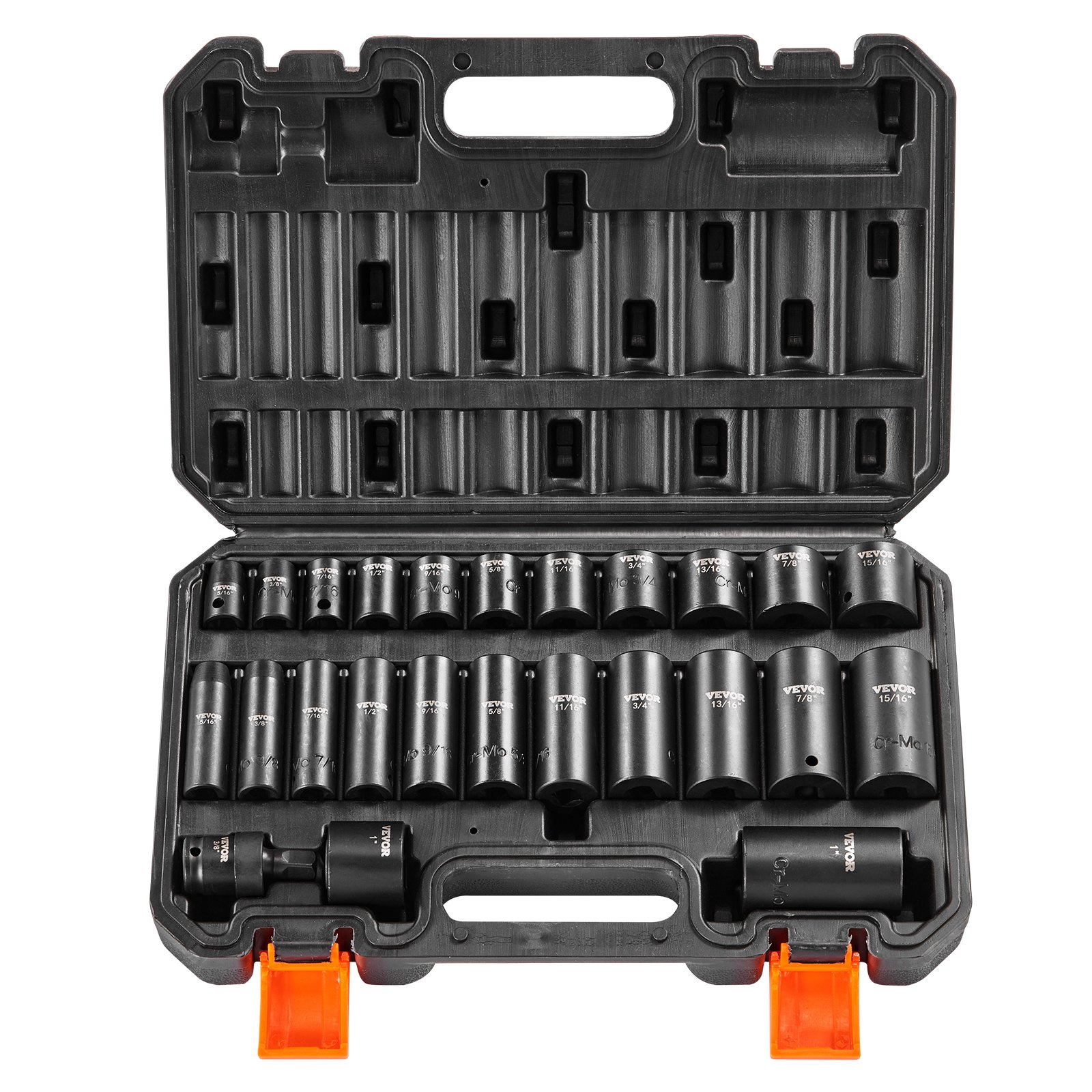 3/8" Drive Impact Socket Set, 25 Piece Deep & Shallow Socket Set SAE 5/16" - 1", 6 Point Cr-Mo Alloy Steel For Auto Repair, Easy-to-Read Size Markings, Rugged Construction, Includes Storage Case - Image 1