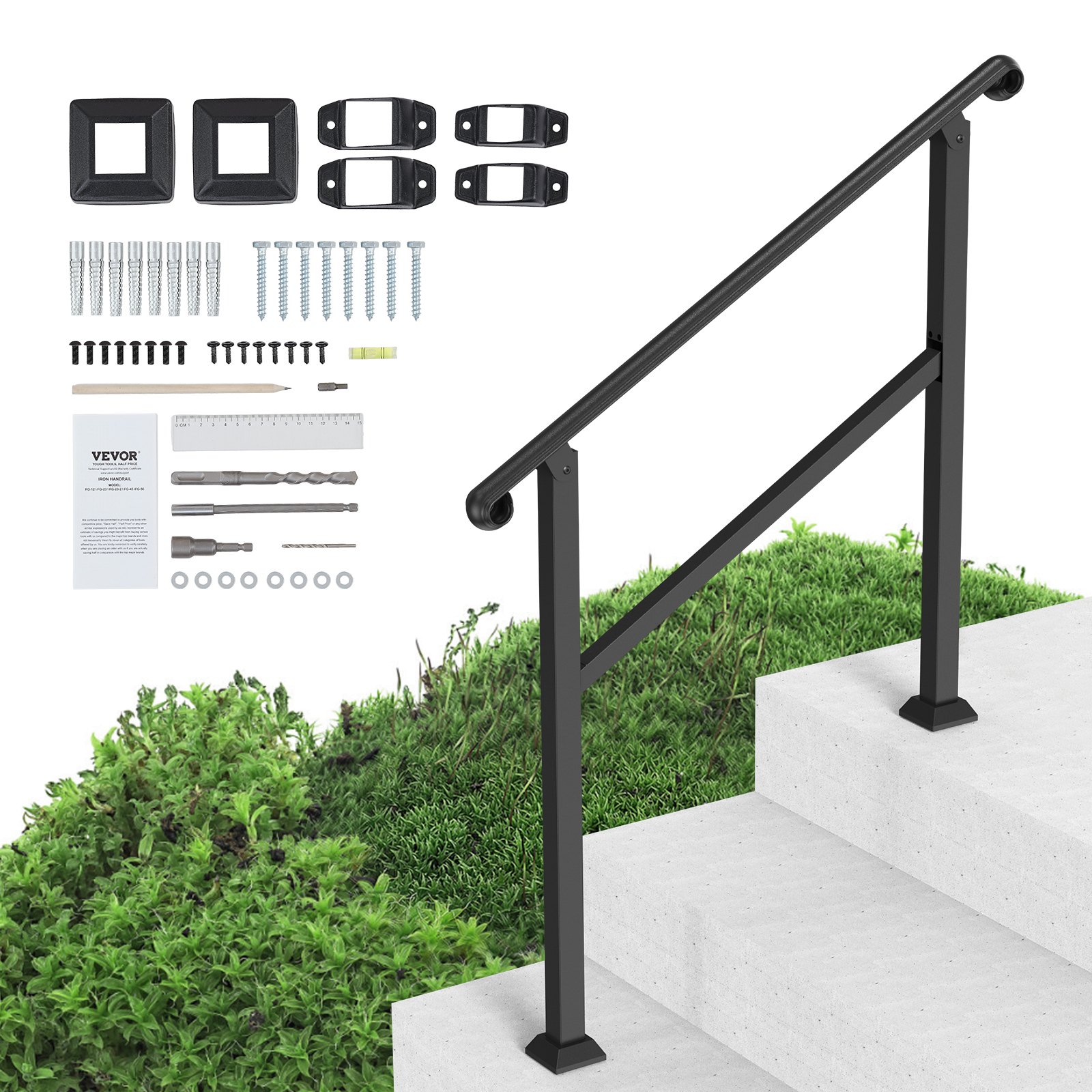 2-3 Step Handrails For Outdoor Steps For Seniors Porch Deck Post