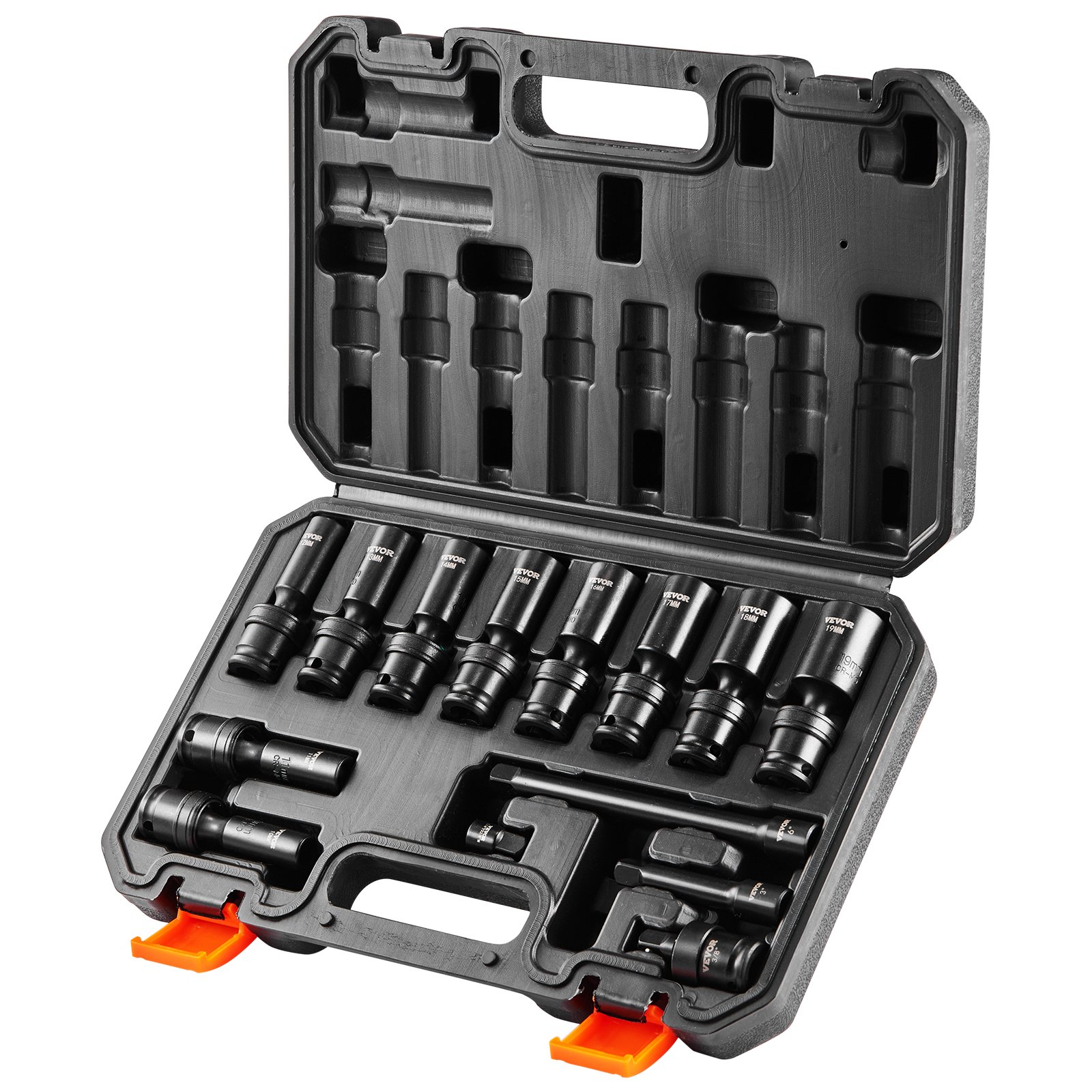 360 Degree Swivel Impact Socket Set, 3/8" Socket Set 14PCS Deep Universal Metric 10-19mm, 6 Point Cr-Mo Alloy Steel For Auto Repair, Easy-to-Read Size Markings, Rugged Construction, Storage Case - Image 1