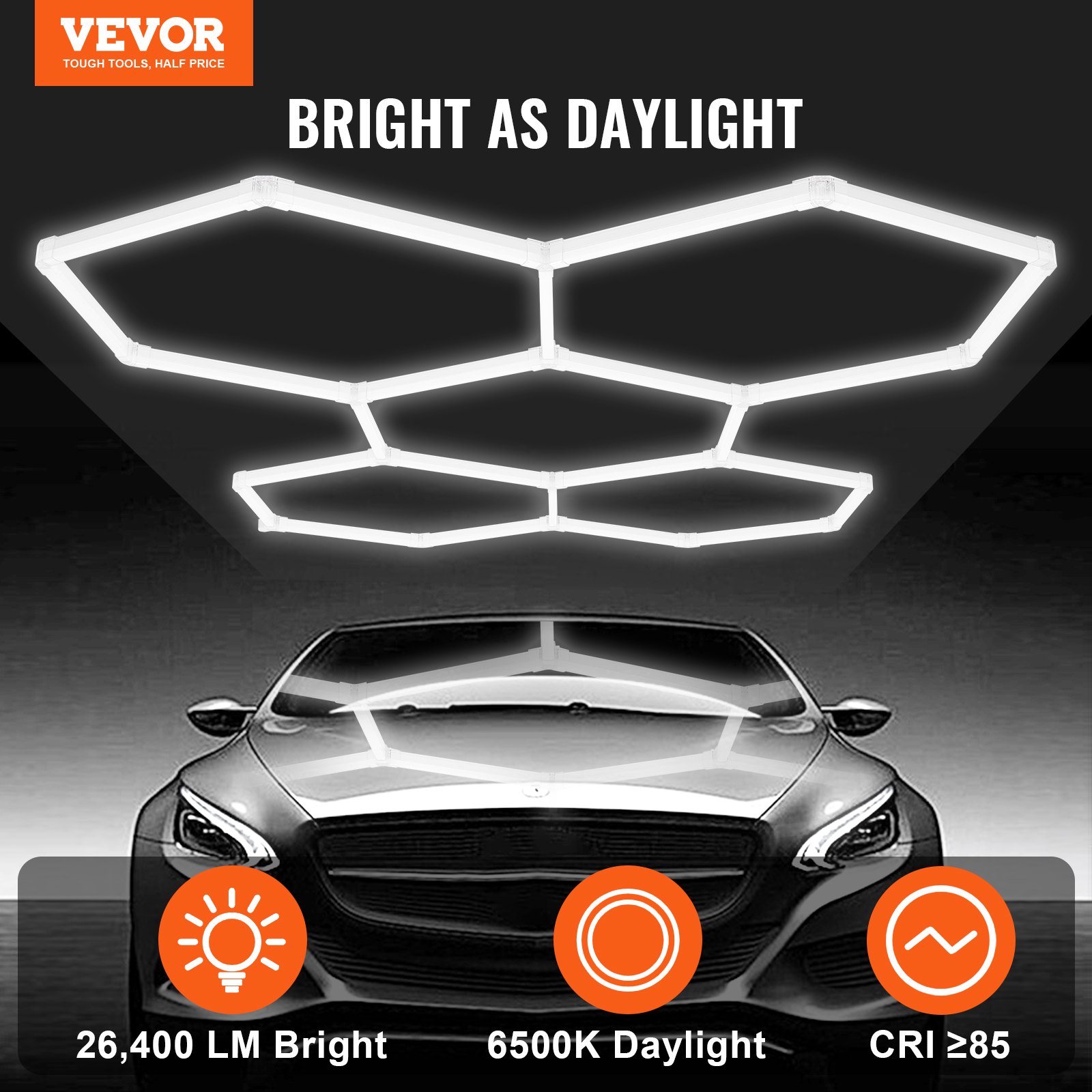 Hexagon Garage Lights, 26400LM, 6500K 5 Grid Systems Honeycomb Hexagonal Garage LED Lights, DIY Cool White Car… - 3