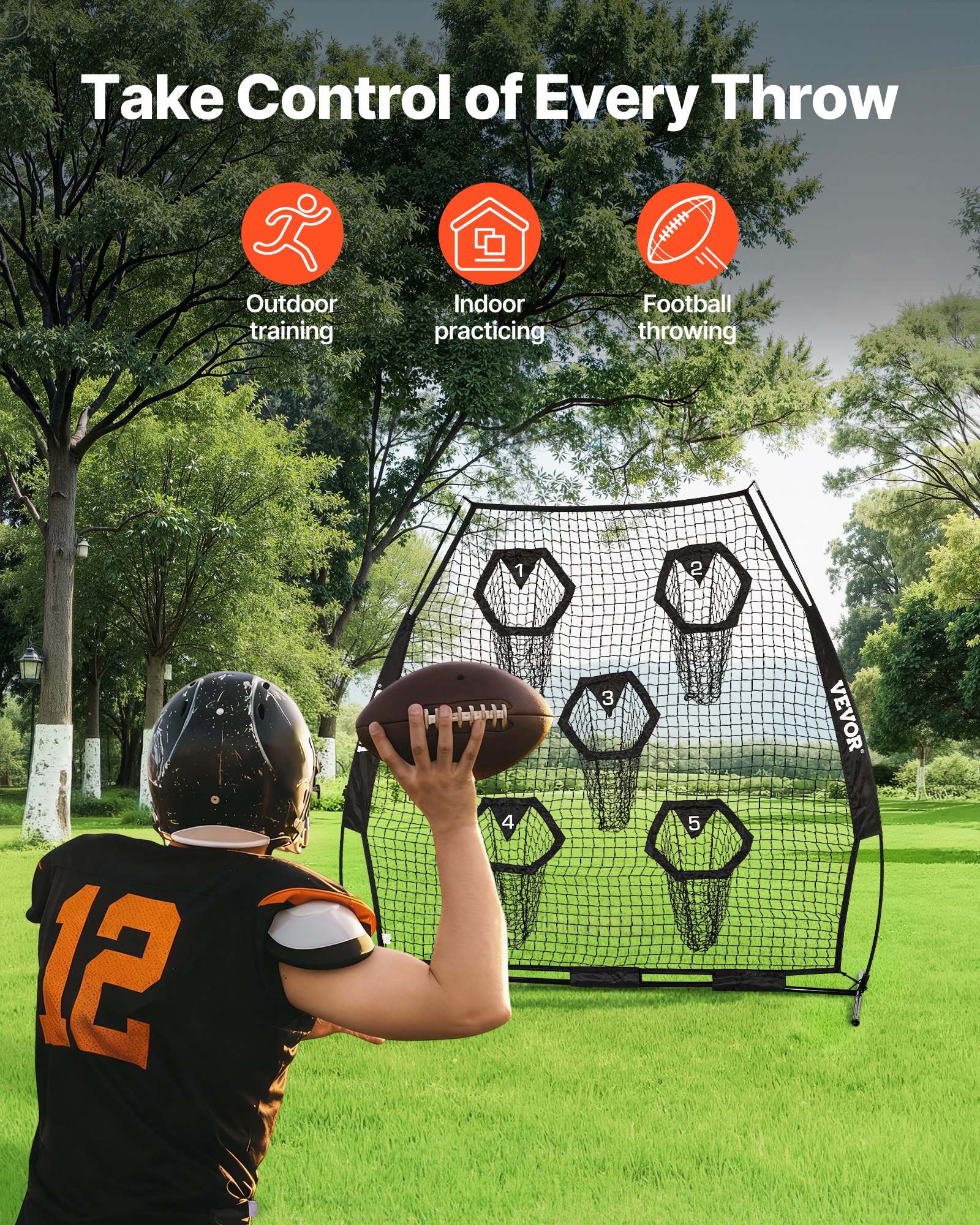7 X 7 Ft Football Trainer Throwing Net, Training Throwing Target Practice Net With 5 Target Pockets, Knotless Net… - 3