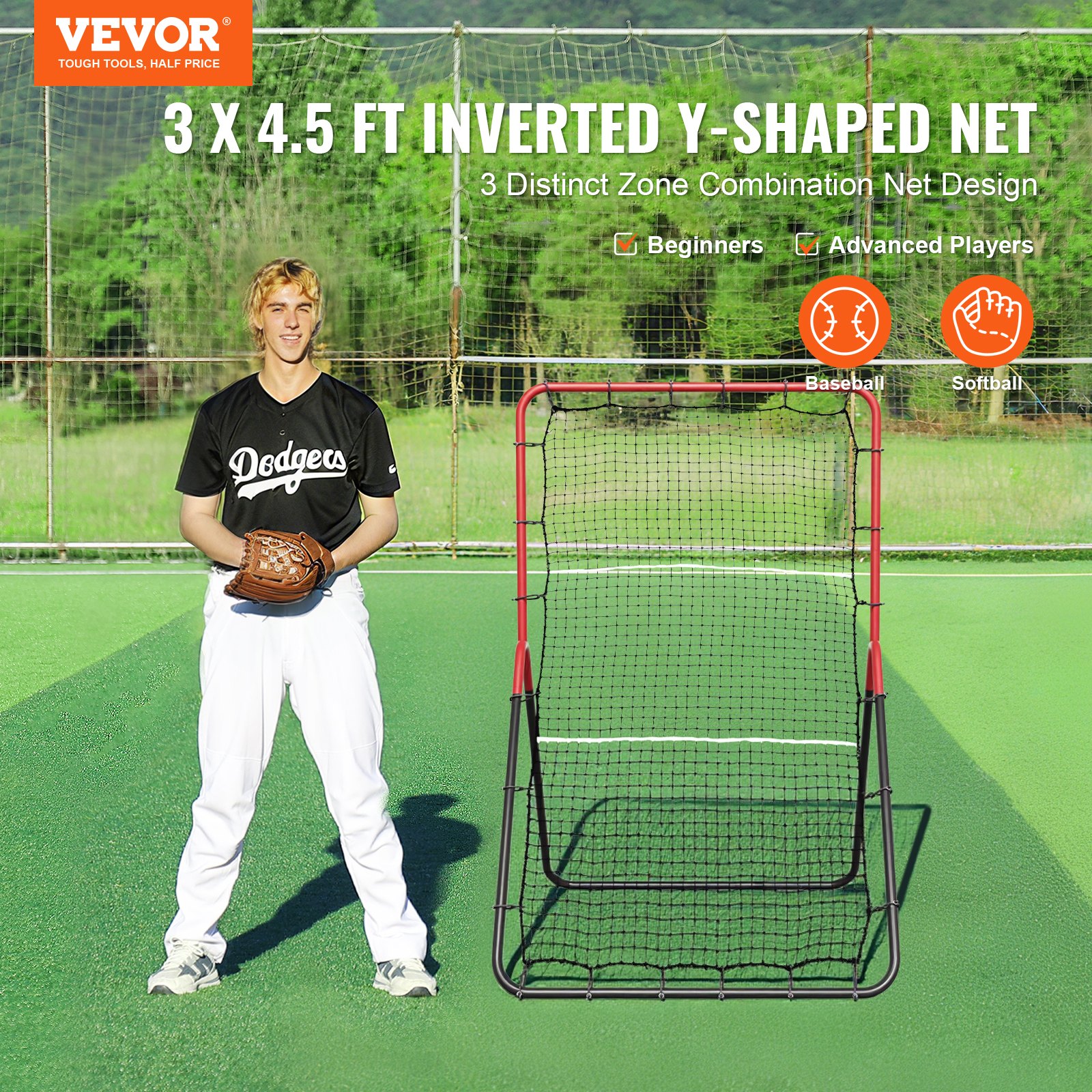 Baseball And Softball Rebounder Net, 3 X 4.5 Ft PitchBack Baseball Pitching Nest, 3-Way Baseball, Softball Pitchback Net, Fielding Trainer, Bounce Back Net For Fielding/Throwing Practice image 2
