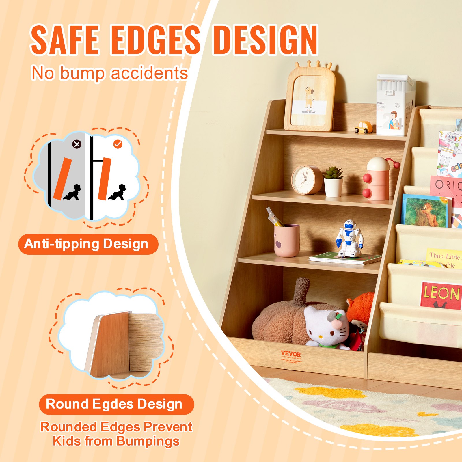 4-Tier Kids Wooden Bookshelf — Six-layer Sling Bookcase — photo 3