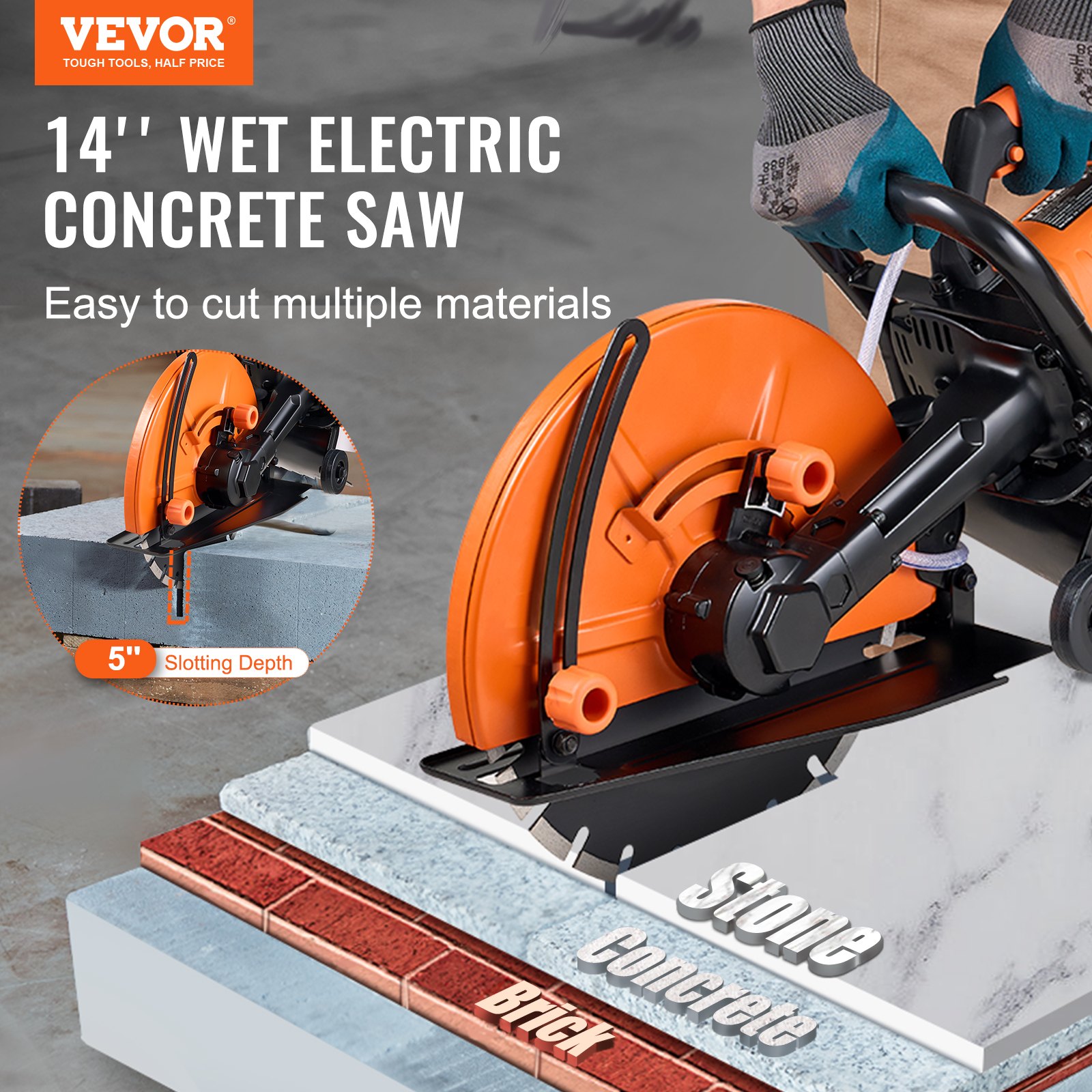 Electric Concrete Saw, 14 In Circular Saw Cutter With 5 In Cutting Depth, Wet/Dry Disk Saw Cutter… image 2