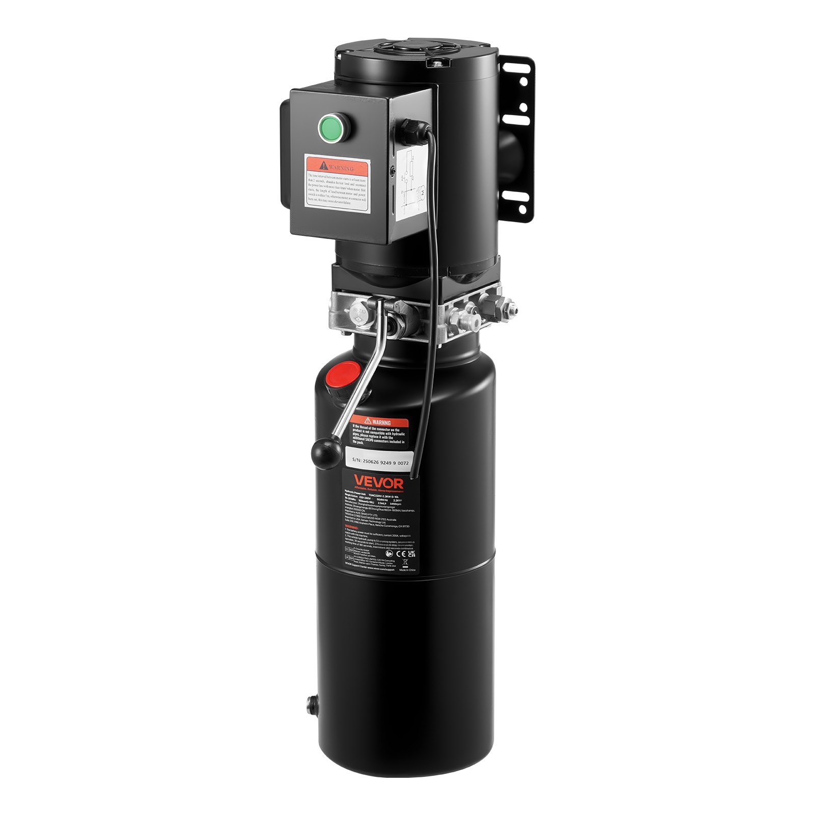 Hydraulic Pump Power Unit, AC 220V, 10 Quart Single Acting Hydraulic Unit, 6.3 L/min Oil Flow, Max Discharge Pressure 22 MPa For Dump Truck, Auto Repair Garage, Car Lifting Platforms, Black - Image 1