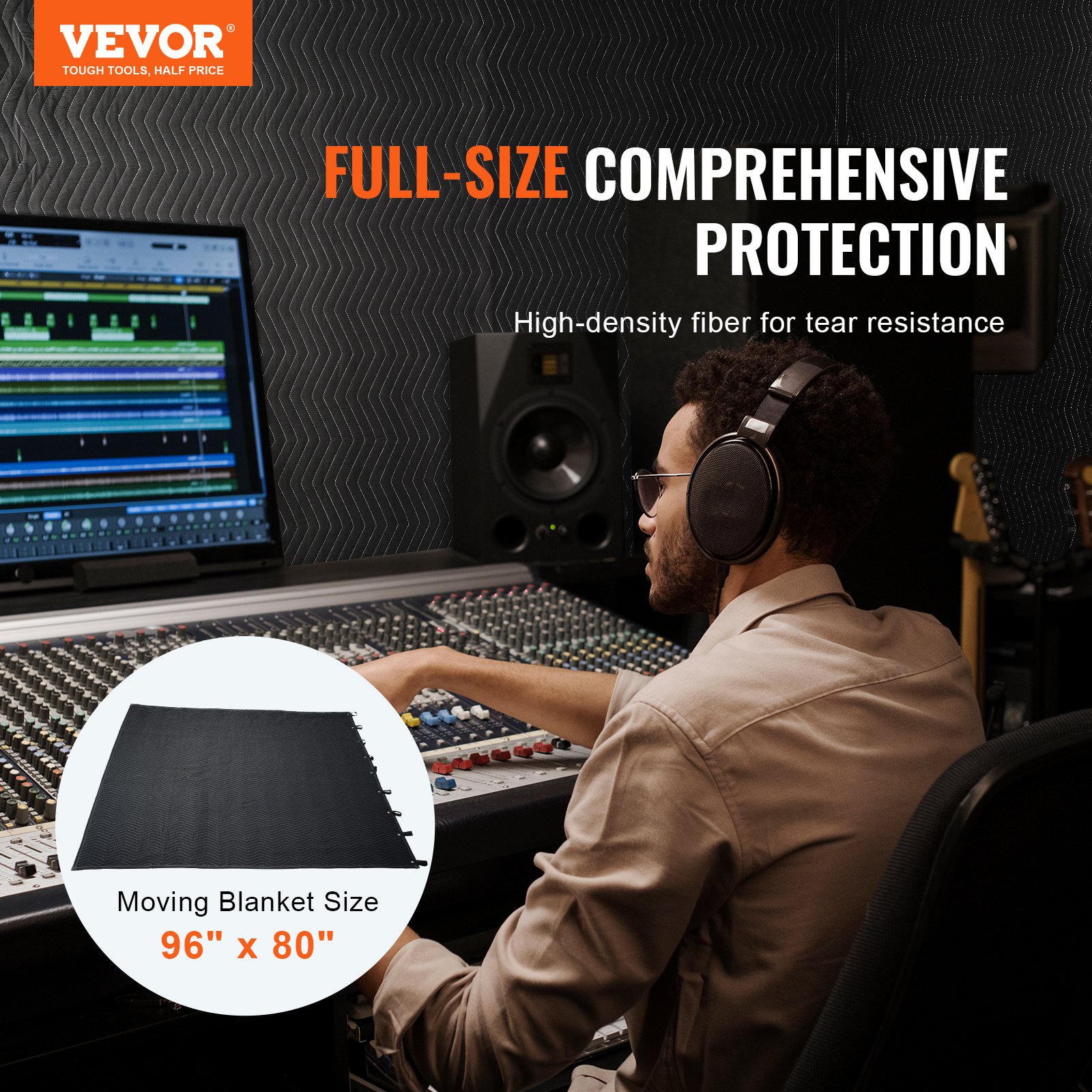 Sound Dampening Blanket, 96" X 80", Extra Large Studio Grommeted Soundproof Blanket With Grommets, Light Blocker For Door Acoustic Noise Blocking Blanket Studio Sound Absorption Sheet, Black image 2