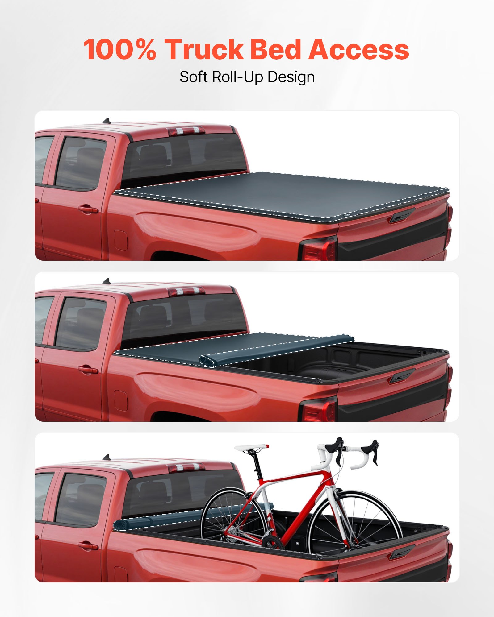 Vevor tonneau cover clamp and hook-and-loop strap detail on GMC Sierra 2500 HD tailgate area